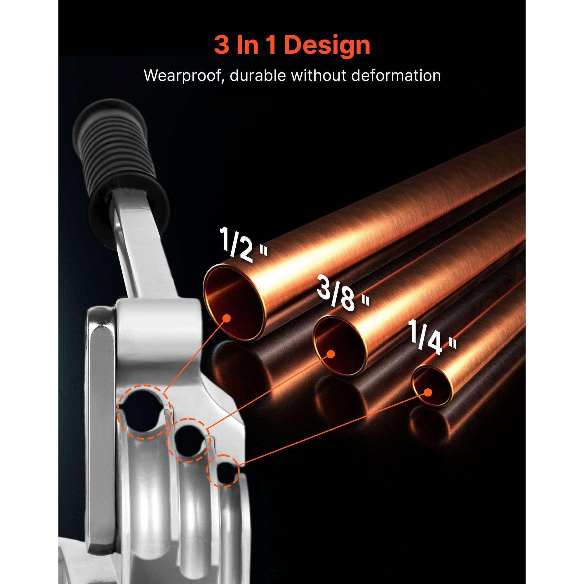 3 In 1 Design  
Wearproof, durable without deformation  
1/2"  
3/8"  
1/4"