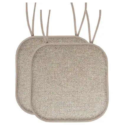 Front. Sweet Home Collection - Cameron Memory Foam No Slip Back 16" x 16" Chair Pad Cushion with Ties, 2-Pack - Beige/Taupe.