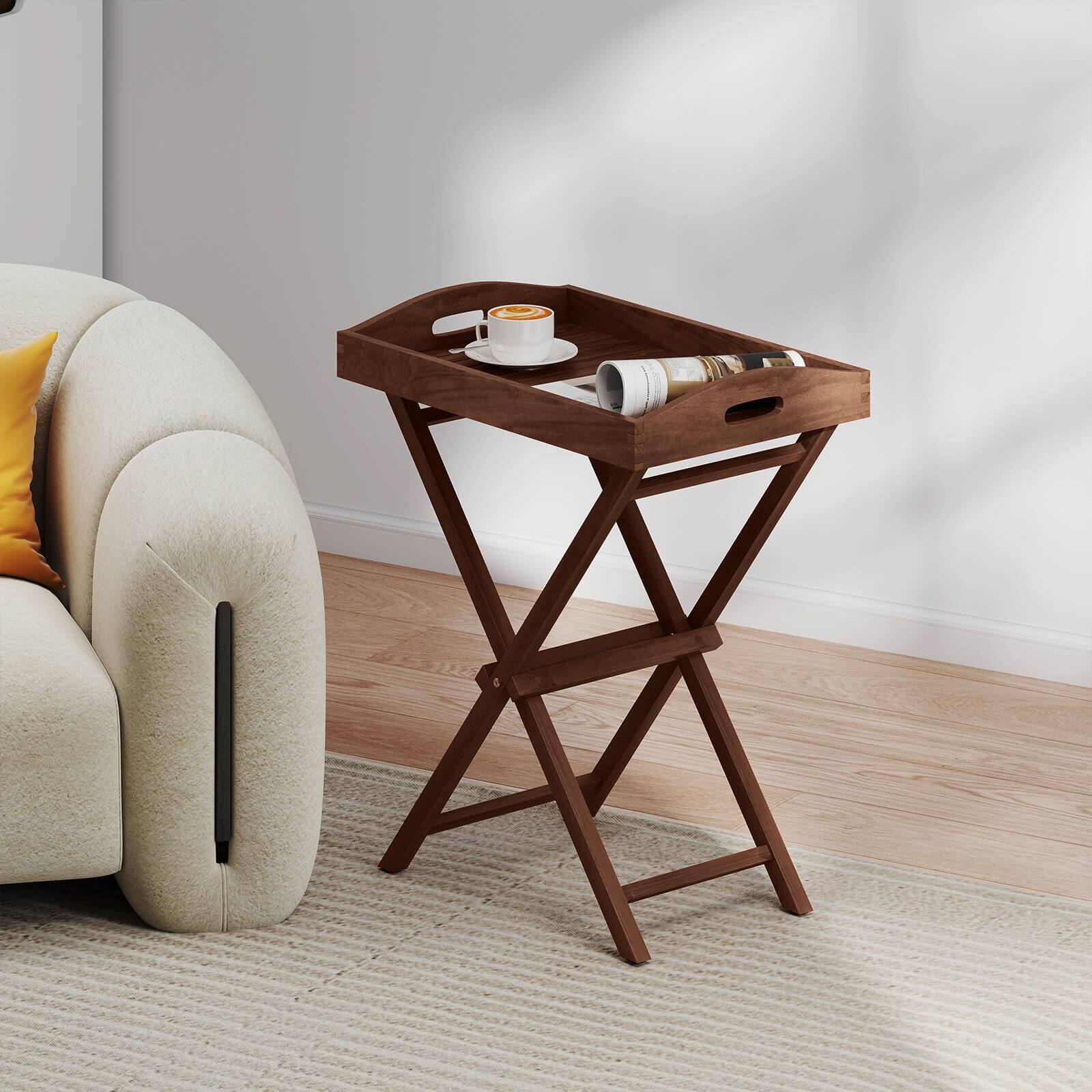 Alt View 4. Costway - Costway 1 PCSSolid Teak Wood Tray Table 28" High Folding Table with Removable Tray Top - Brown.