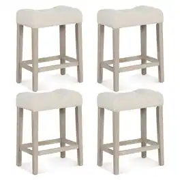 Gymax - 24'' Bar Stools Set of 4 w/ Footrest Rubber Wood Frame for Kitchen Island - Gray