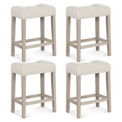 Front. Gymax - Gymax 24'' Bar Stools Set of 4 w/ Footrest Rubber Wood Frame for Kitchen Island - Gray.
