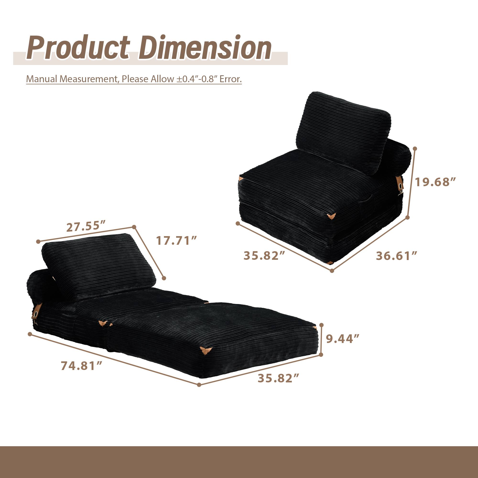 Product Dimension

Manual Measurement, Please Allow ±0.4"-0.8" Error.

- 74.81"
- 35.82"
- 17.71"
- 27.55"
- 19.68"
- 36.61"
- 9.44"
- 35.82"