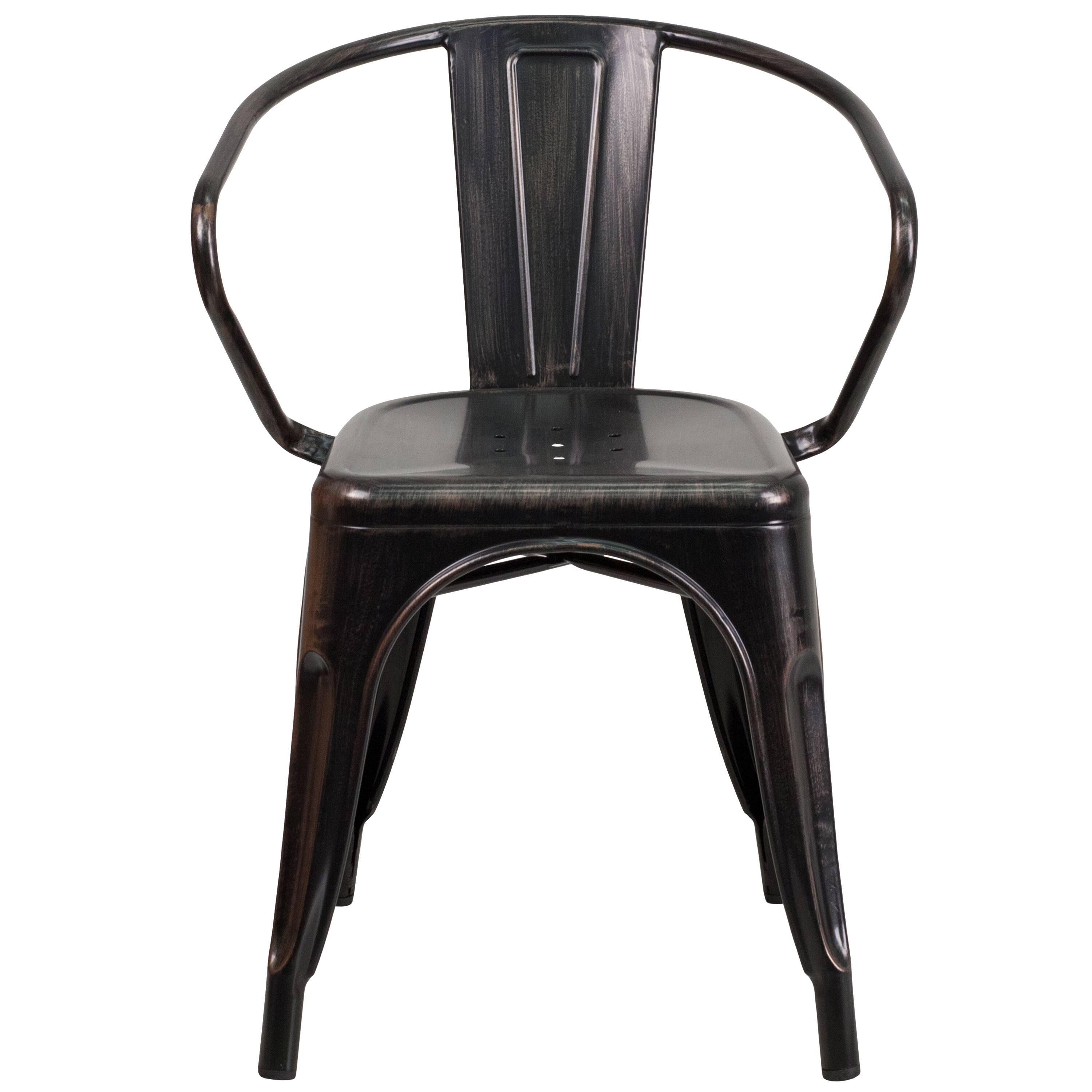 Alt View 7. Emma + Oliver - Commercial Grade Colorful Metal Indoor-Outdoor Chair with Arms - Black-Antique Gold.