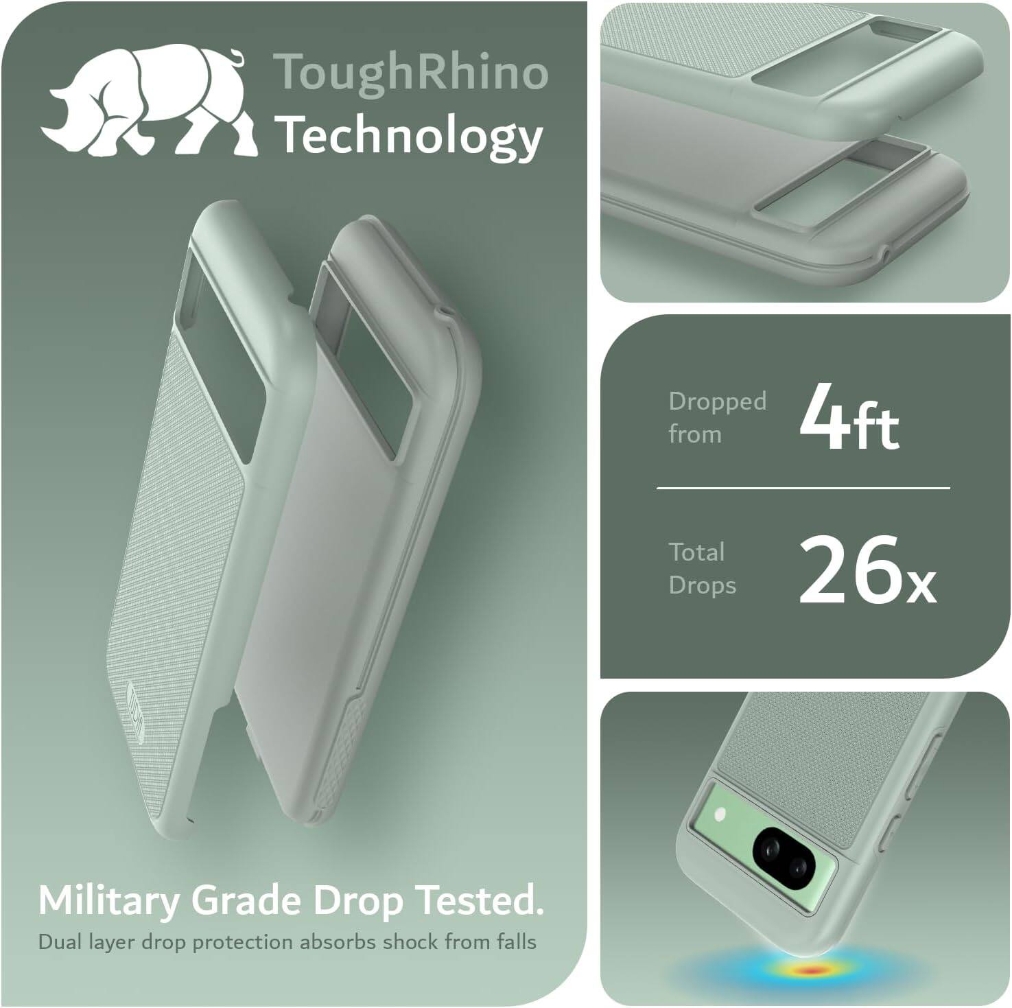 ToughRhino Technology

Dropped from 4ft

Total Drops 26x

Military Grade Drop Tested.
Dual layer drop protection absorbs shock from falls