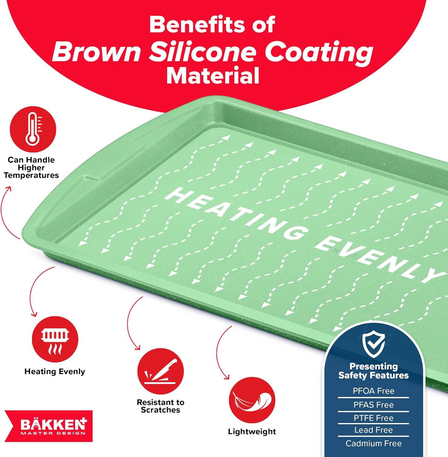 Benefits of Brown Silicone Coating Material
Can Handle Higher Temperatures
HEATING EVENLY
Heating Evenly
BKKEN MASTER DESIGN
Resistant to Scratches
Lightweight
Presenting Safety Features
PFOA Free
PFAS Free
PTFE Free
Lead Free
Cadmium Free