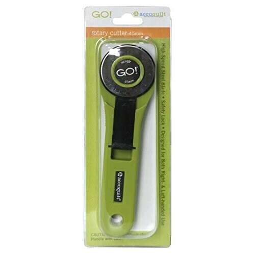 GO! accuquilt rotary cutter. 45mm. GO! 45mm a accuquilt High-Speed Steel Blade Safety Lock Designed for Both Right- & Left-handed Use. CAUTION: Handle