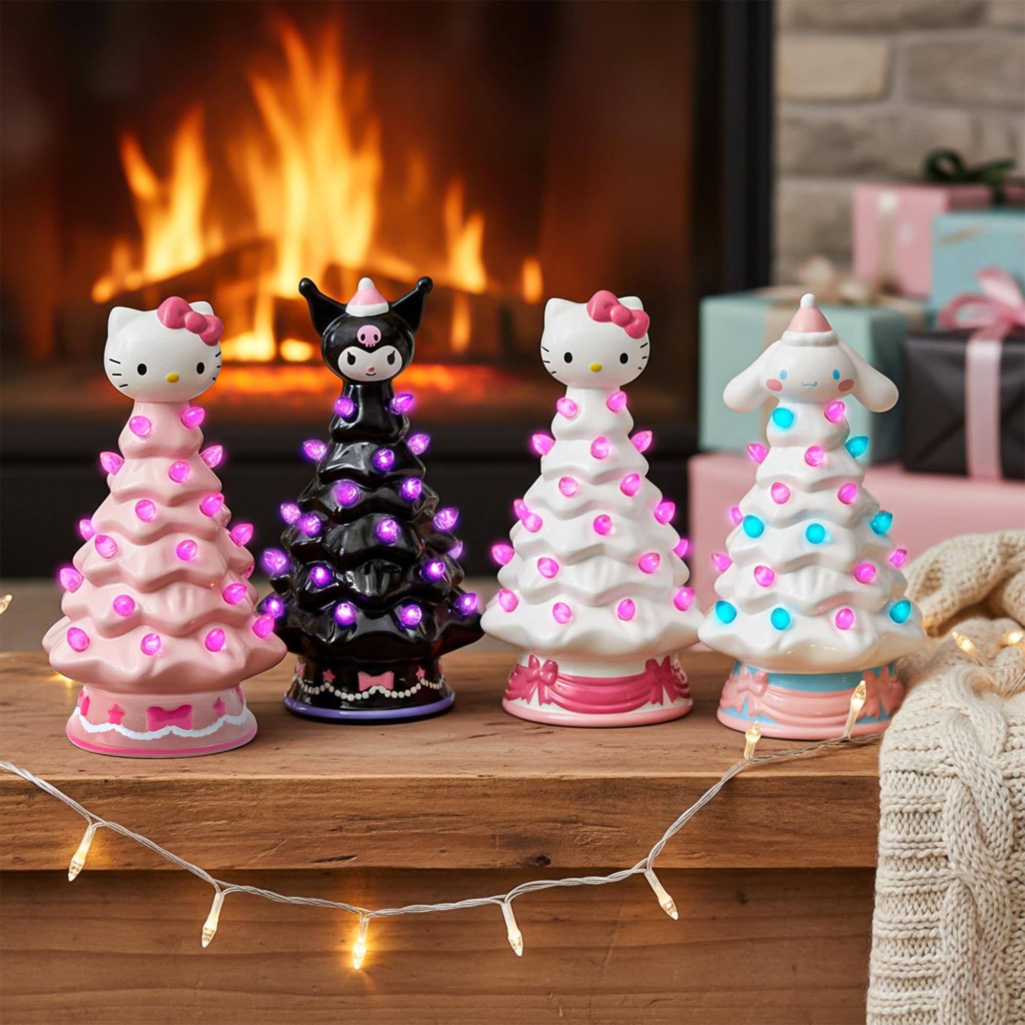Alt View 4. Ukonic - Sanrio Characters Light-Up Ceramic Christmas Tree Set Of 4 - Black, Pink, White.