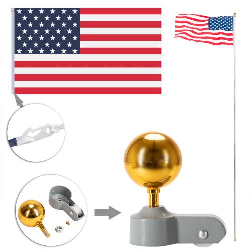 Alt View 1. Winado - 20FT Sectional Aluminum Flag Pole Kit with 3x5 Flag, Golden Ball Flagpole Topper for Outdoor Yard Garden Residential - Sliver.