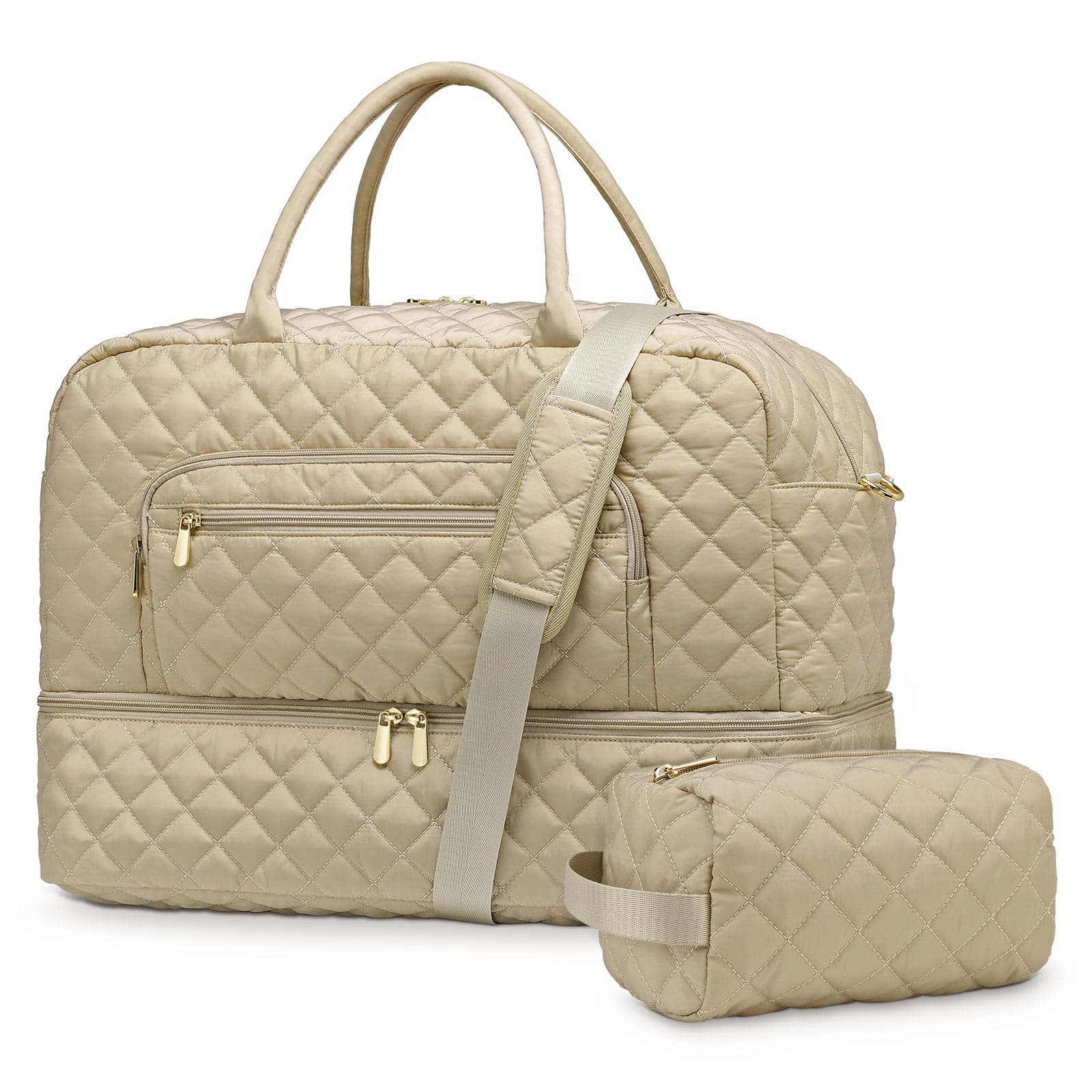 Unique Bargains - 50L Large Travel Duffle Bag for Women Weekender Overnight Bag W/Shoe Compartment+Wet Pocket+Toiletry Bag TSA Approved - Khaki