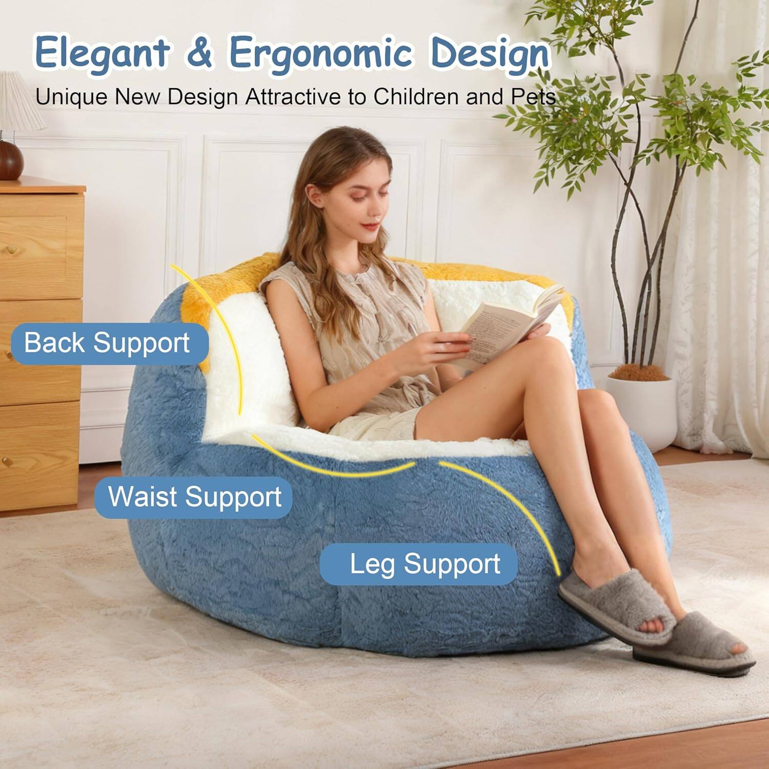 Elegant & Ergonomic Design  
Unique New Design Attractive to Children and Pets  

Back Support  
Waist Support  
Leg Support