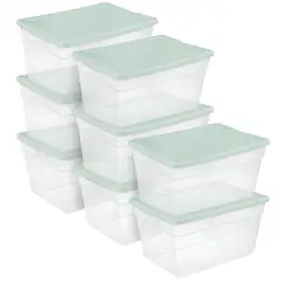 Sterilite - 8 Pk Stackable Storage Tote Container, 56 Qt, Clear, Lid - Mindful Mint