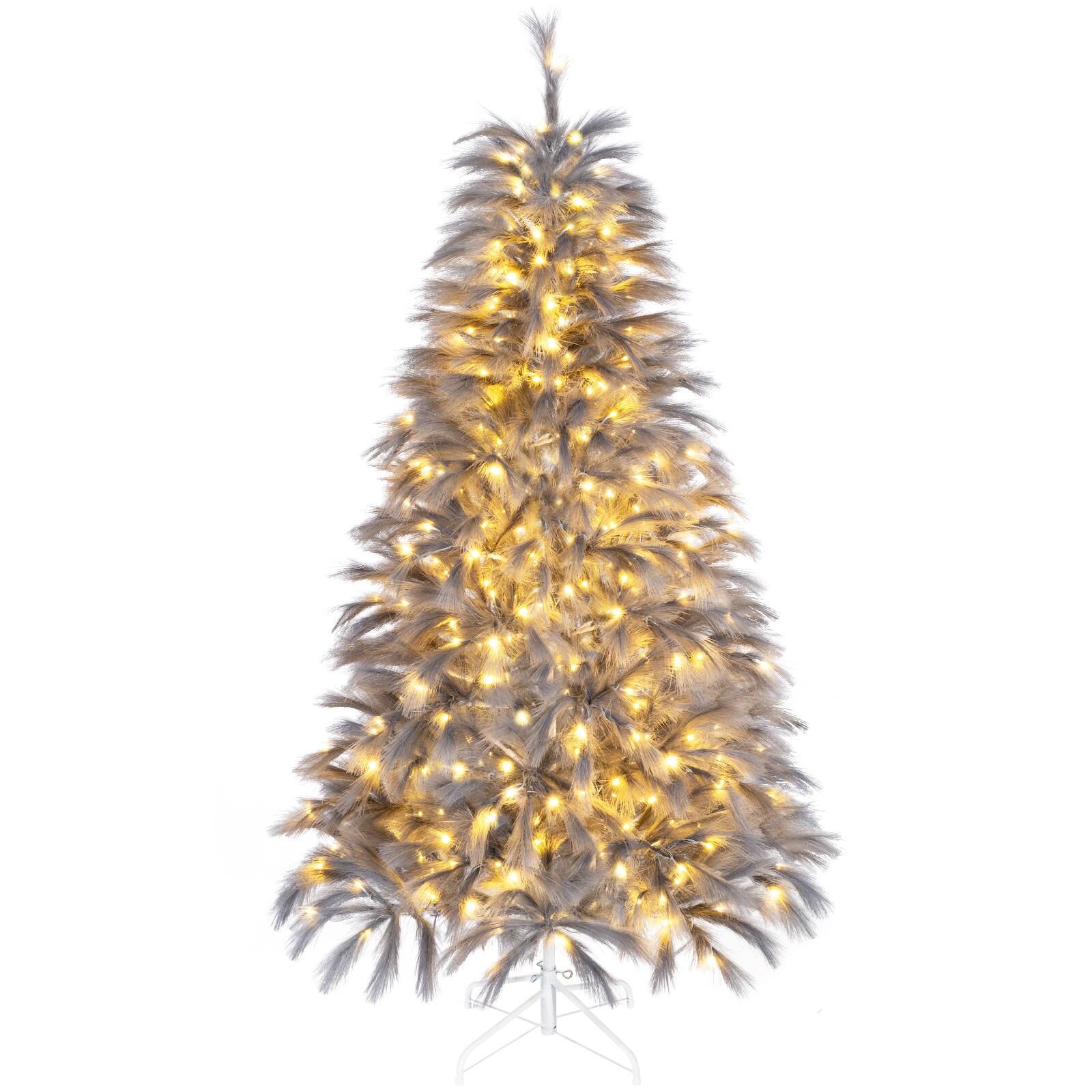 Alt View 1. Costway - Costway 6 ft Feather Christmas Tree with 430 Branch Tips, Threadlike Leaves, 200 LED Lights - Gray.