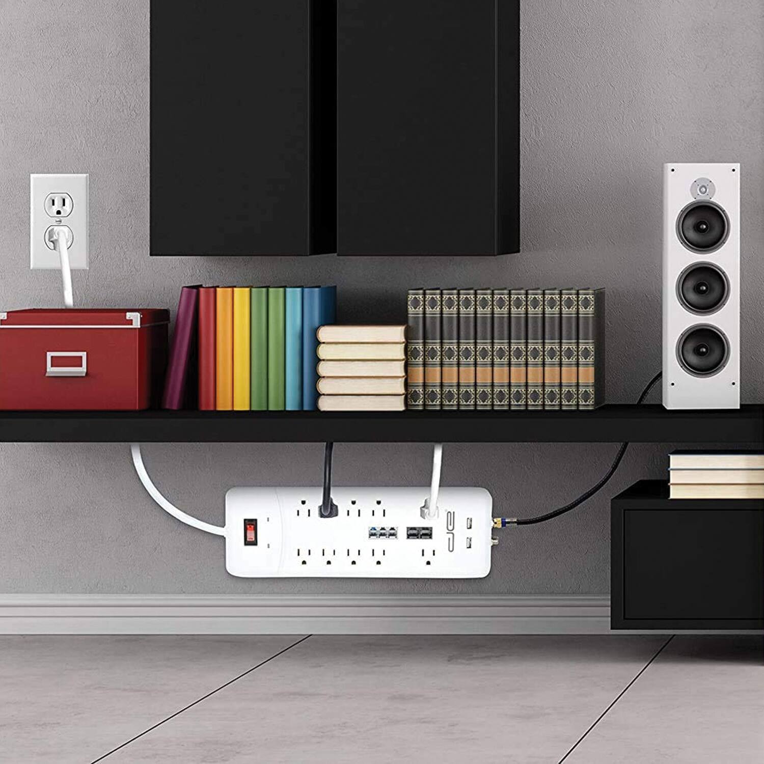 Alt View 1. Digital Energy - Digital Energy 10-outlet Heavy-duty Surge Protector Power Strip With 2 Usb Ports And Coaxial, Phone, And Modem - White.