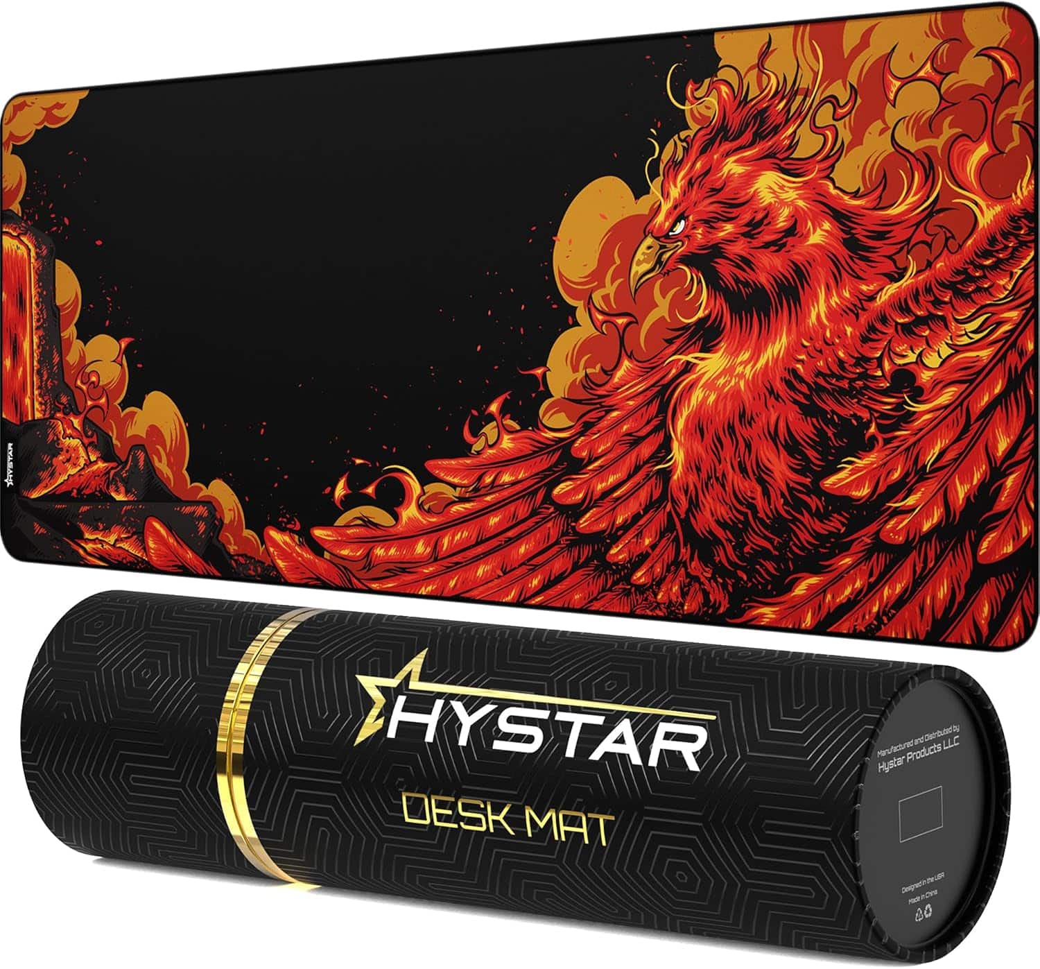 Hystar - Extended Gaming Mouse Pad | XXXL 45" x 20" | 5mm, Waterproof Surface, Smooth Polyester, and Rubber Base | Mythic Phoenix - Black