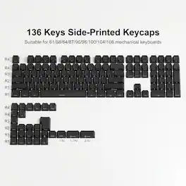 Womier - PBT Keycaps, 136 Keys Double Shot Keys for 60 65 75 TKL 96 100 Percent Cherry MX Switch Mechanical Keyboard - Black