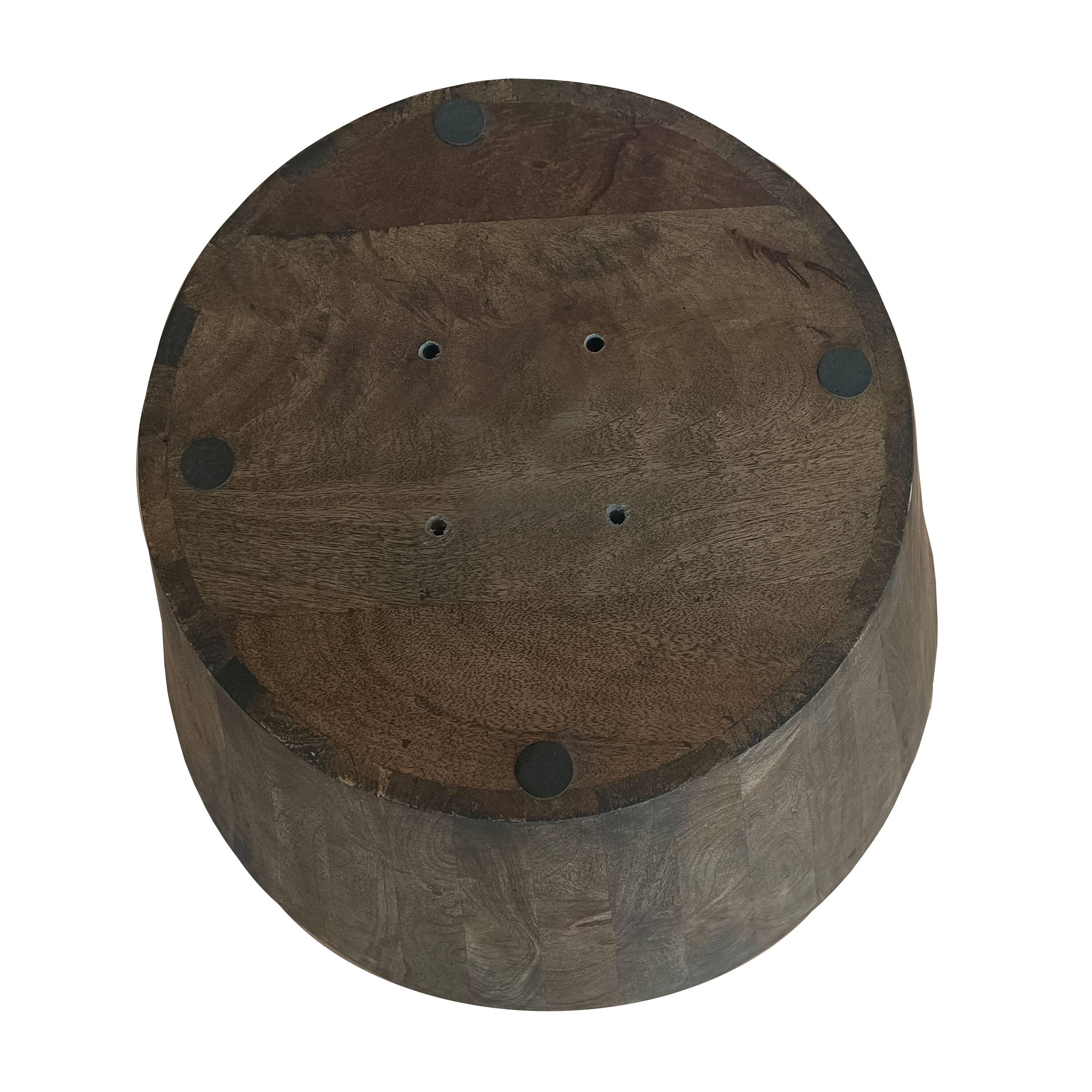 Alt View 5. Manhattan Lane - 24 Inch Side End Table, Round Drum Shape, Handcrafted Distressed Gray Mango Wood - Gray.