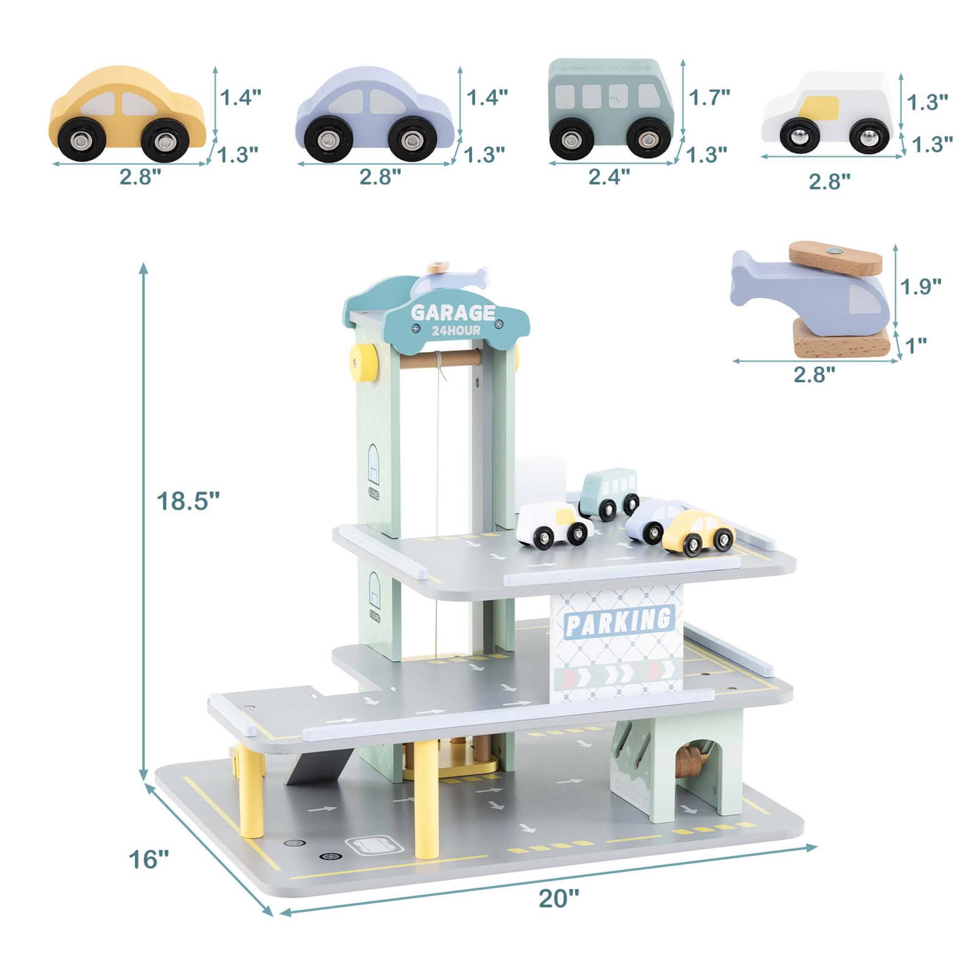 - 1.4" (width)
- 1.3" (height)
- 2.8" (length)
- 1.4" (width)
- 1.3" (height)
- 2.8" (length)
- 1.7" (width)
- 1.3" (height)
- 2.4" (length)
- 1.3" (width)
- 1.3" (height)
- 2.8" (length)
- 1.3" (width)
- 1.3" (height)
- 2.8" (length)
- 1.9" (width)
- 1" (height)
- 2.8" (length)
- 18.5" (height)
- 16" (width)
- 20" (depth)

GARAGE + 24HOUR
PARKING