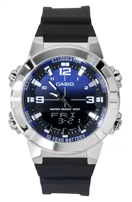 Casio - Analog Digital Combination Resin Strap Dial Quartz AMW-870A-2AV Men's Watch - Blue