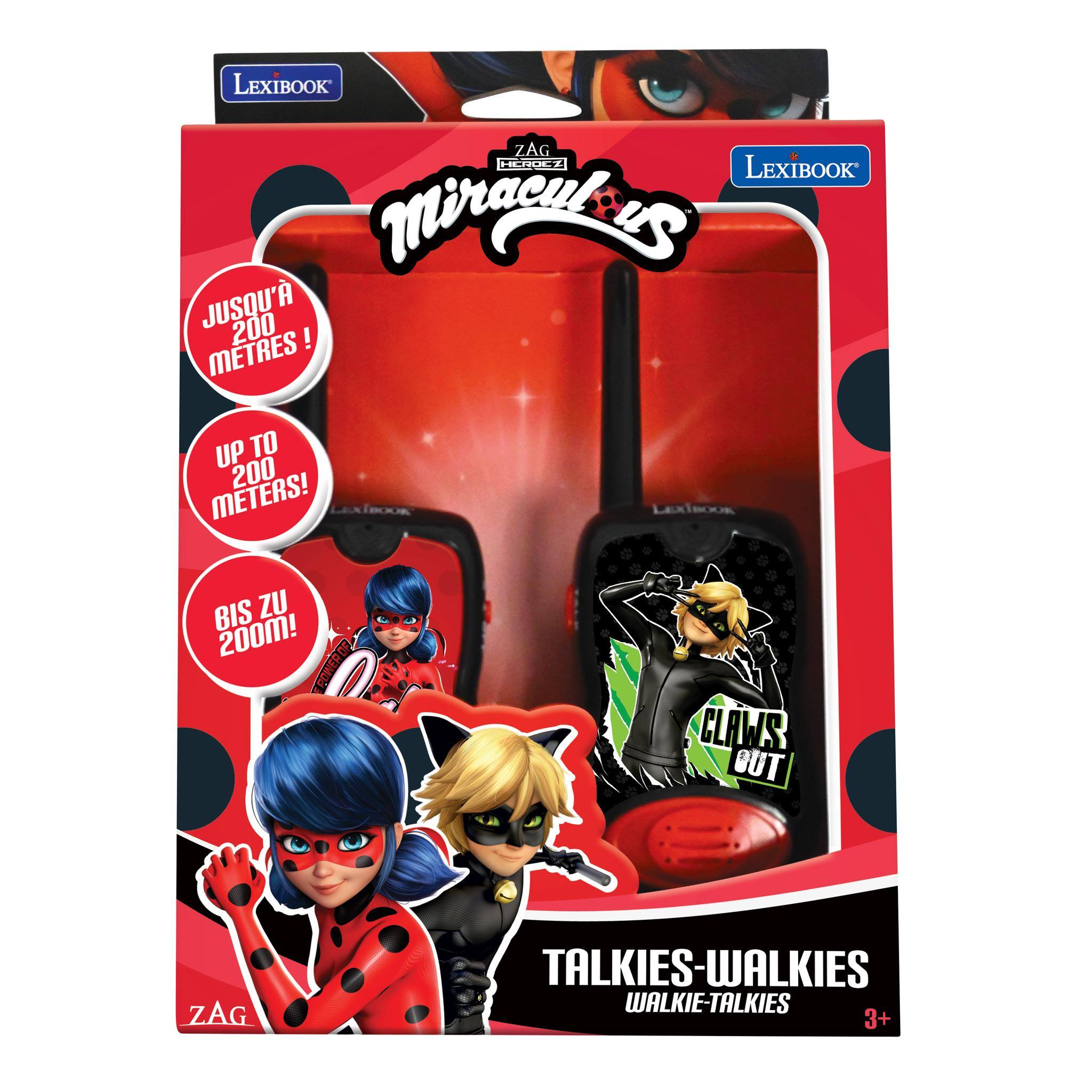 LEXIBOOK ZAG - HEROC7  
LEXIBOOK Miraculous  
JUSQU' À 200 METRES!  
UP TO 200 METERS!  
BIS ZU 200M!  
POWER OF CLAWS OUT  
ZAG  
TALKIES-WALKIES  
WALKIE-TALKIES  
3+