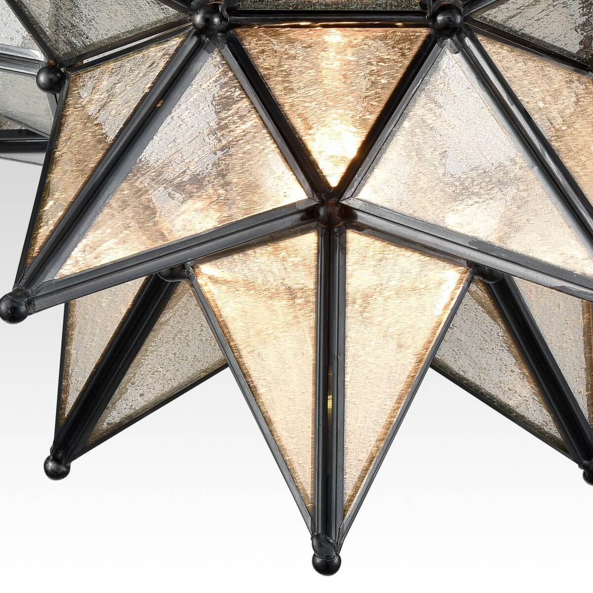 Back. MOOSE - Bevagna Moravian Star Flush Mount Ceiling Light with 12.7-Inch Seeded Glass Shade - Black.