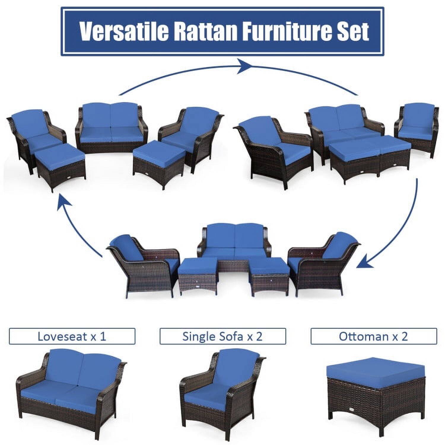 Versatile Rattan Furniture Set  
- Loveseat x 1  
- Single Sofa x 2  
- Ottoman x 2