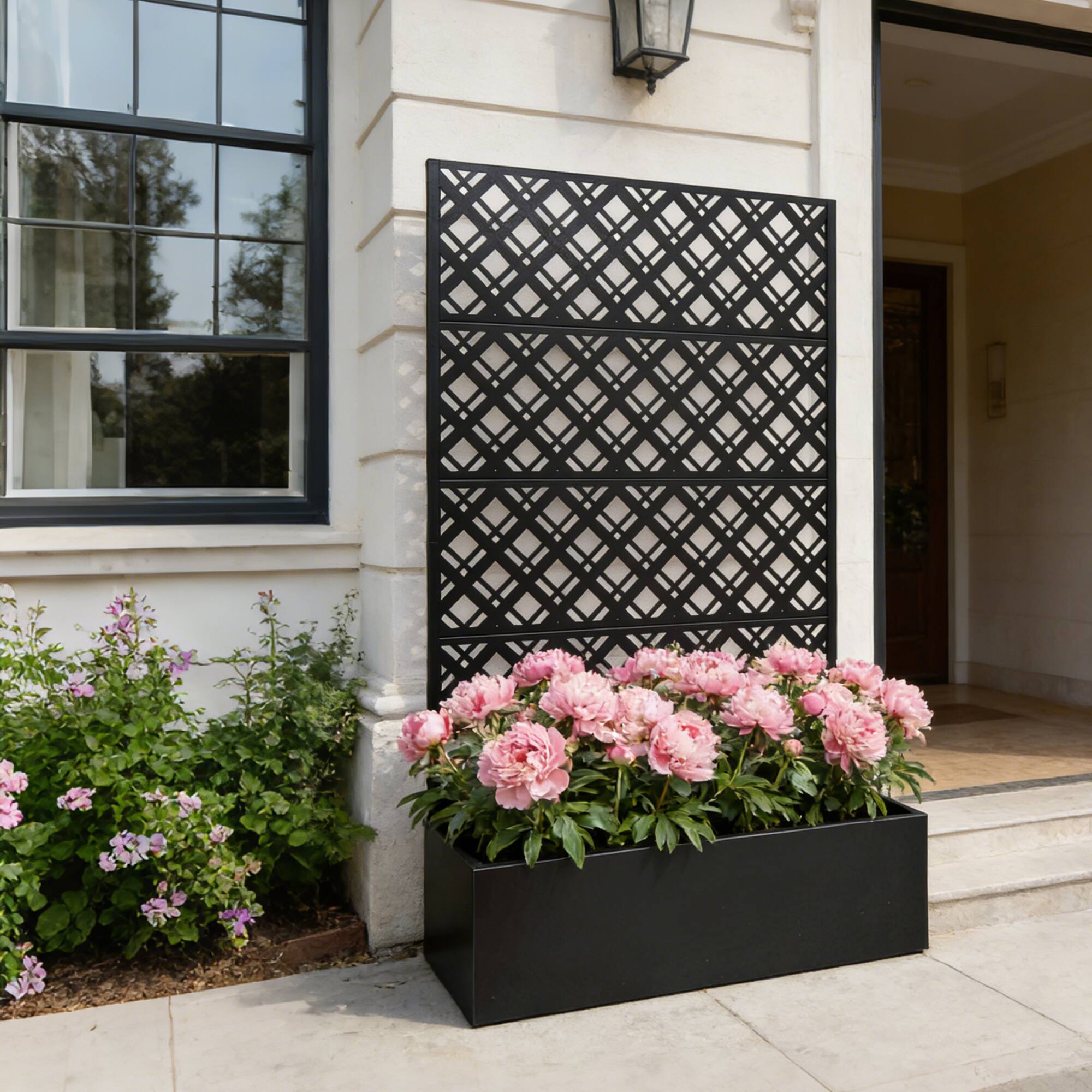 Back. Loheer - Metal Raised Garden Bed with Trellis, 5.9 ft H Planter Box with Drainage for Patio Climbing Plants - Black.