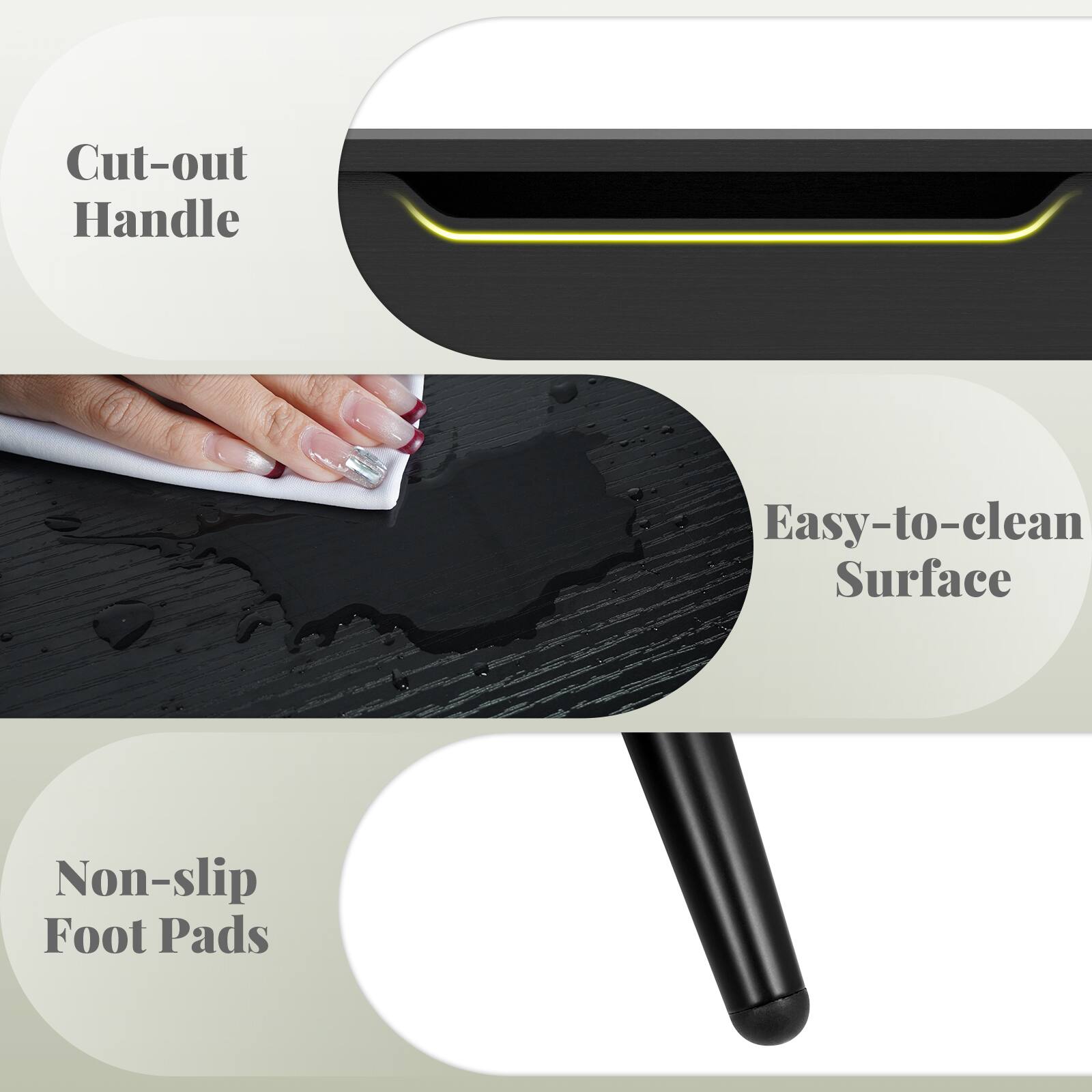 - Cut-out Handle
- Easy-to-clean Surface
- Non-slip Foot Pads