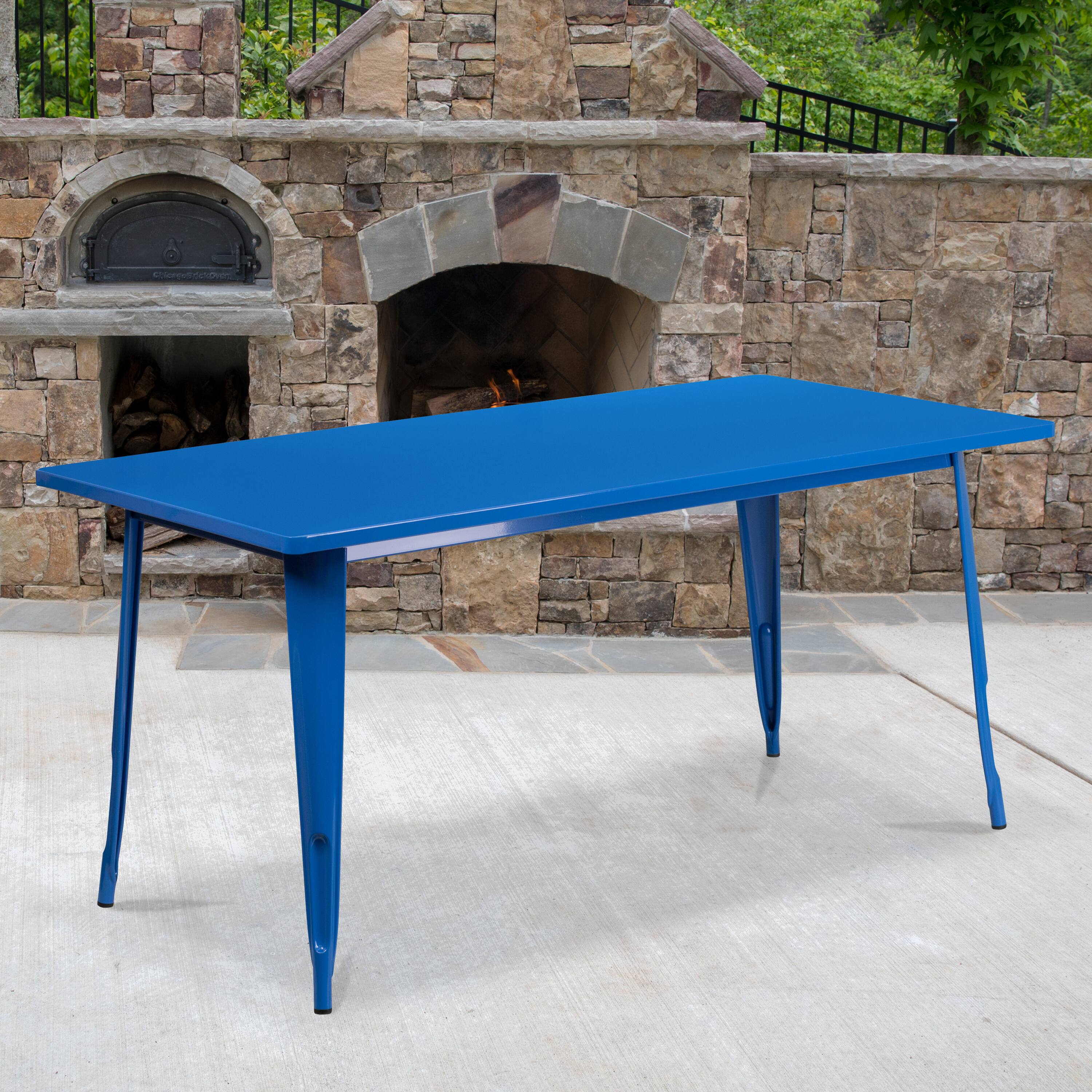 Alt View 1. Emma + Oliver - Commercial 31.5" x 63" Rectangular Colorful Metal Indoor-Outdoor Dining Table - Blue.
