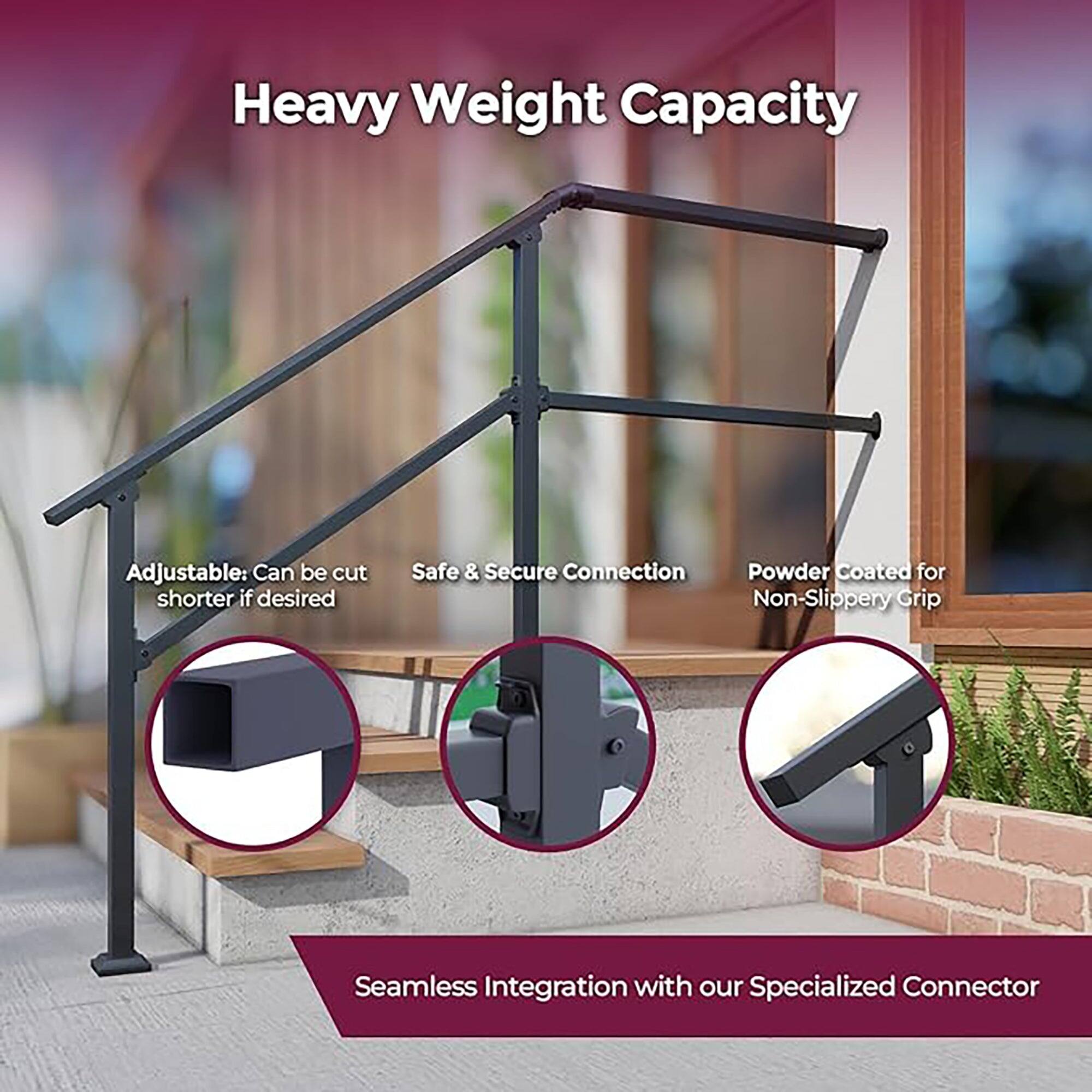 Heavy Weight Capacity  
Adjustable: Can be cut shorter if desired  
Safe & Secure Connection  
Powder Coated for Non-Slippery Grip  
Seamless Integration with our Specialized Connector