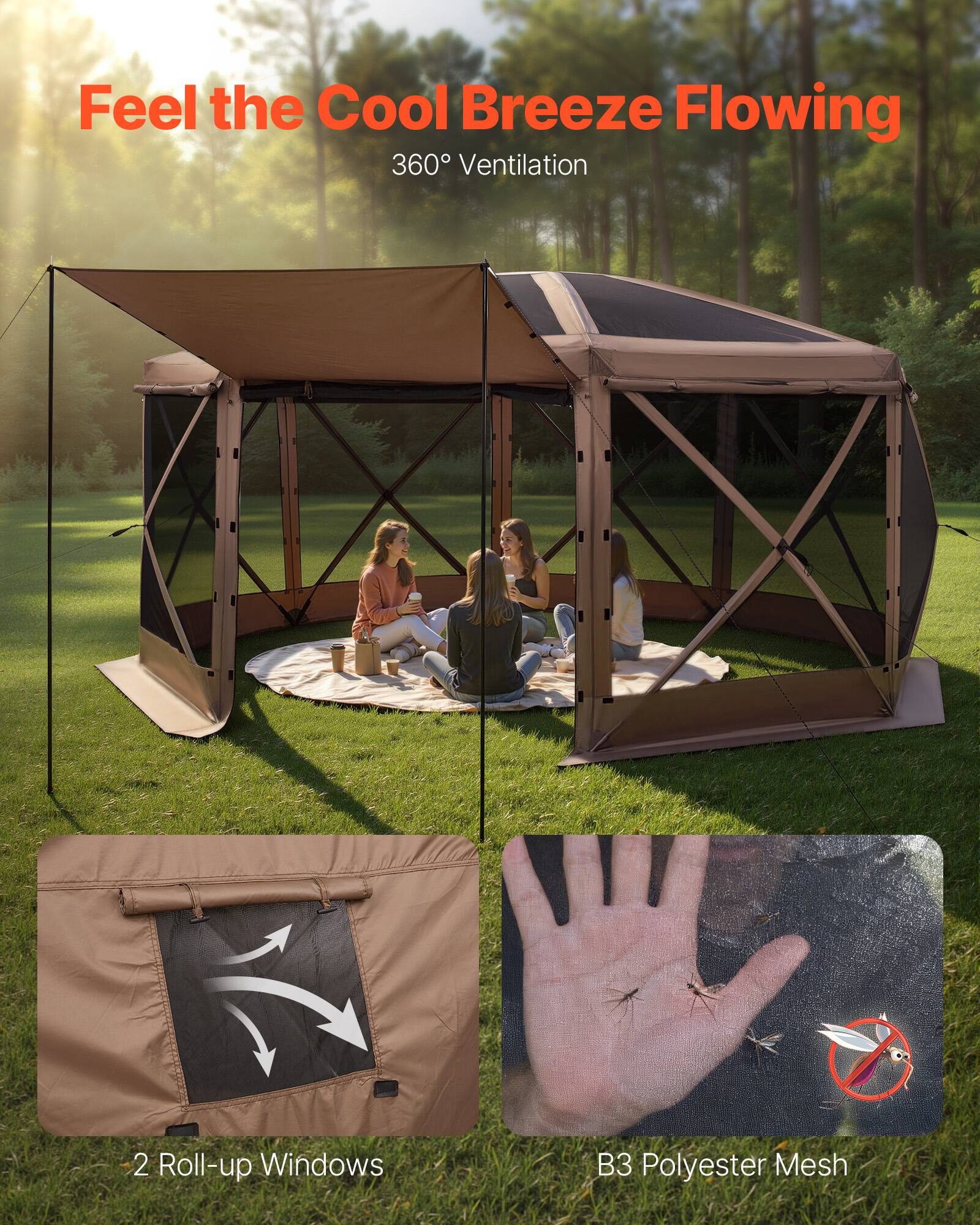 NORTH EAGLE SCREEN CANOPY 250 ブラウン VEVOR Pop up Gazebo Screen Tent, 15 x 15 ft Large 8 Sided Camping