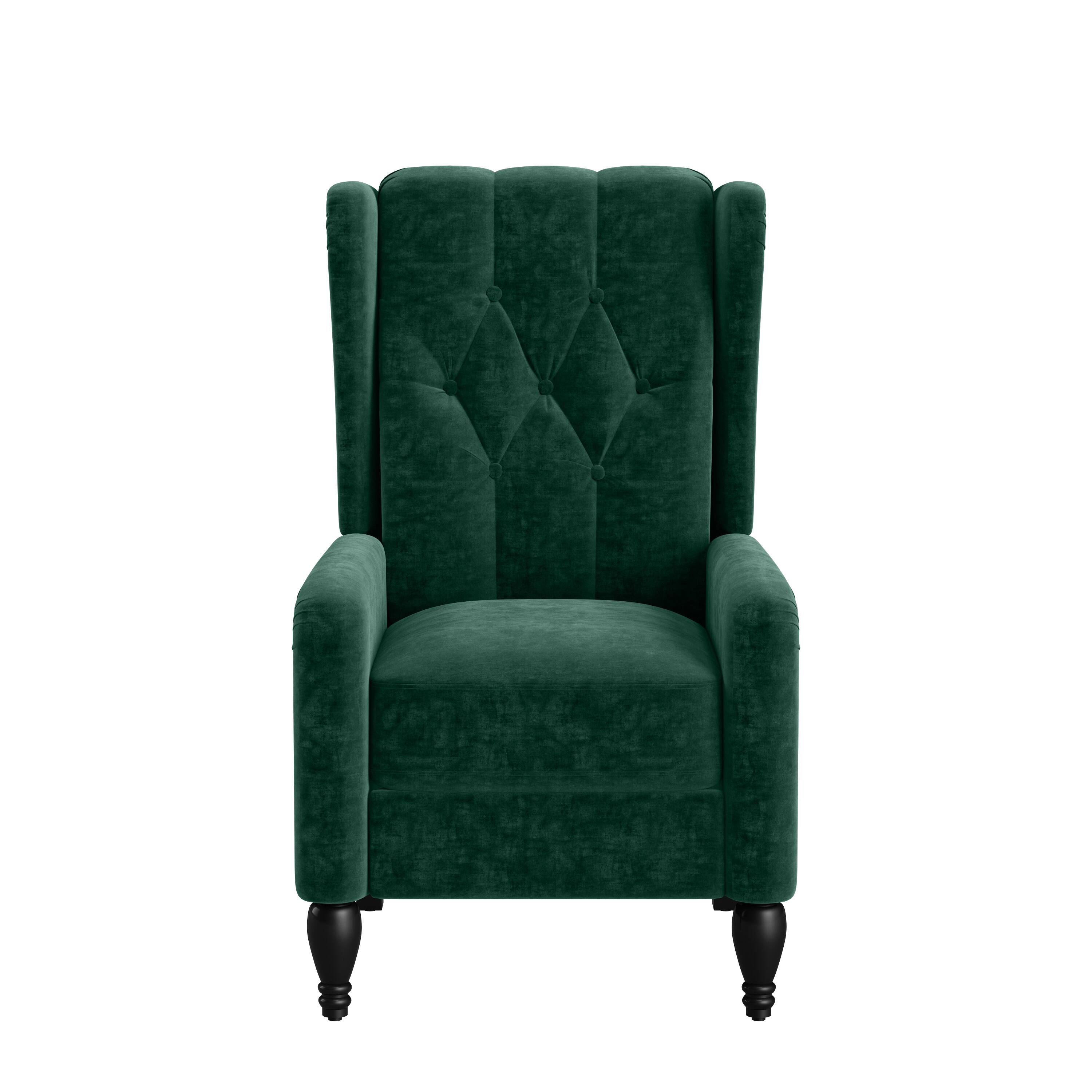 Front. ProLounger - Feigin Velvet Wingback Pushback Recliner Chair - Emerald Green.