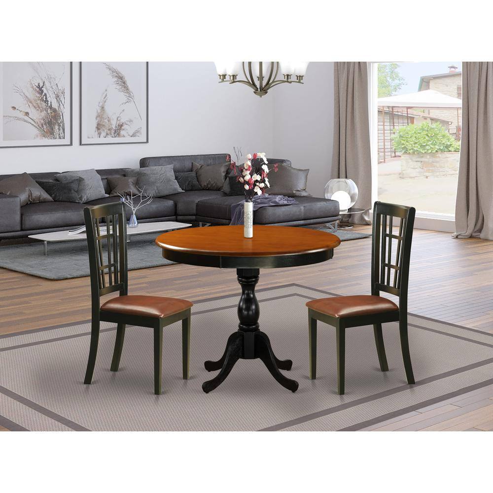 Angle. East West Furniture - East West Furniture 3-Piece Dinner Table Set Contains a Dining Table and 2 Faux Leather Kitchen Chairs with Slatted - Multi-Color.