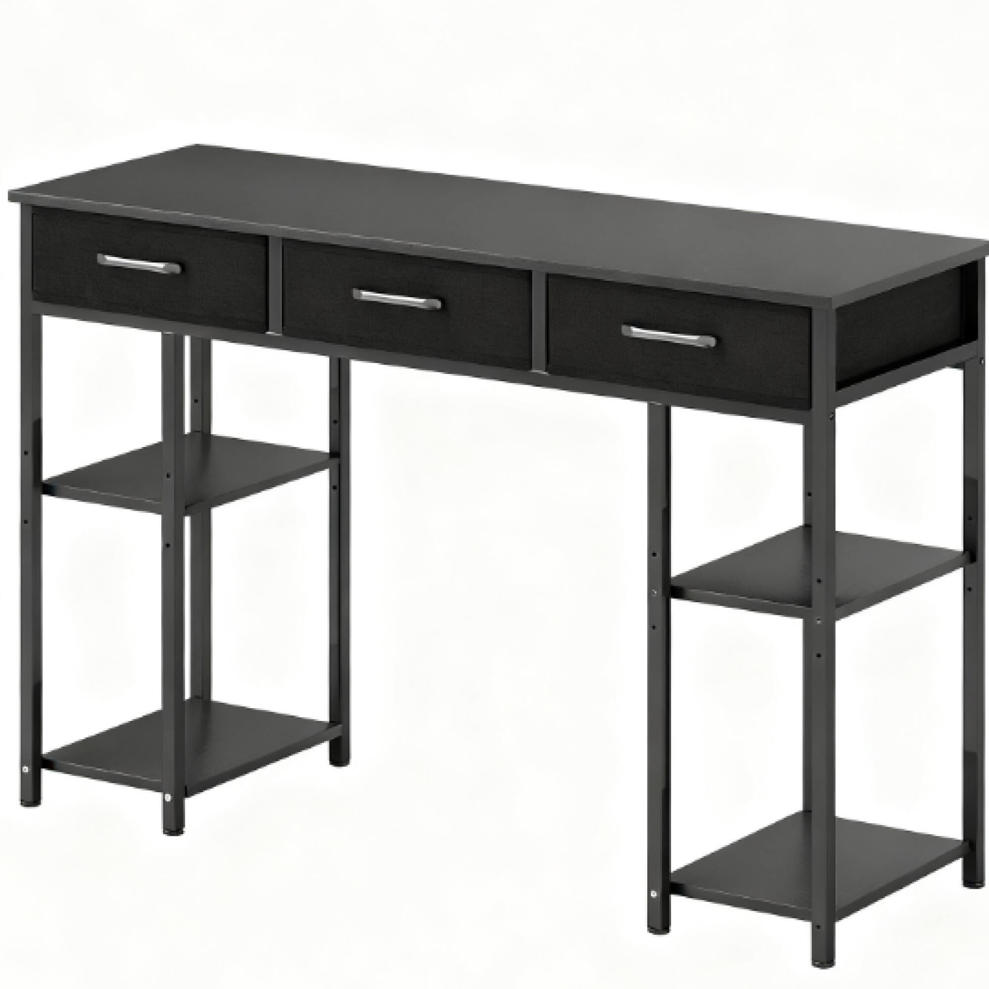 Angle. GOODSILO - Compact Home Office Writing Desk with Fabric Drawers and Adjustable Storage Shelves for Small Spaces - Black.