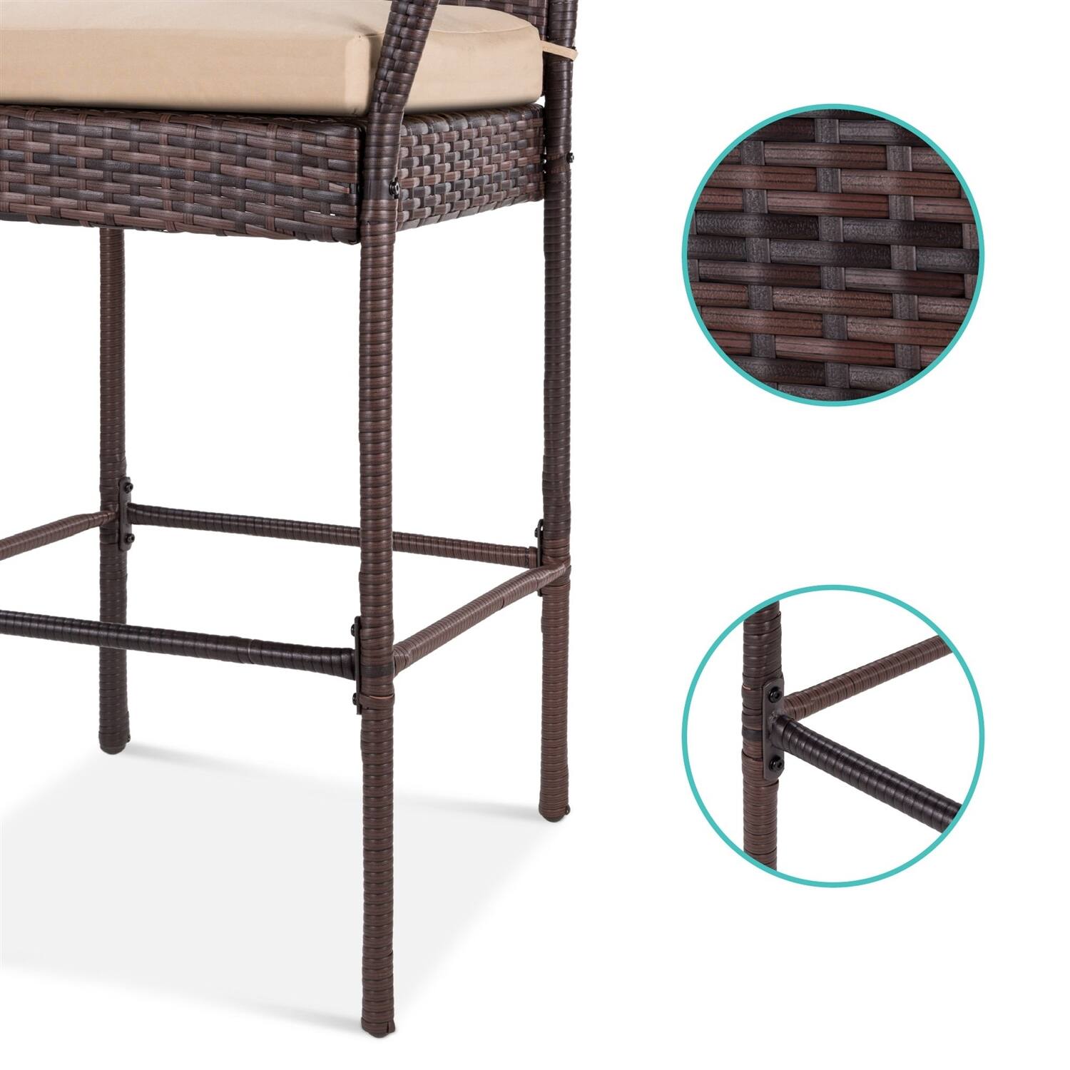 Left. Hivvago - Set of 2 Brown Indoor/Outdoor Wicker Bar Stools w/ 2 Tan Cushions - Brown.