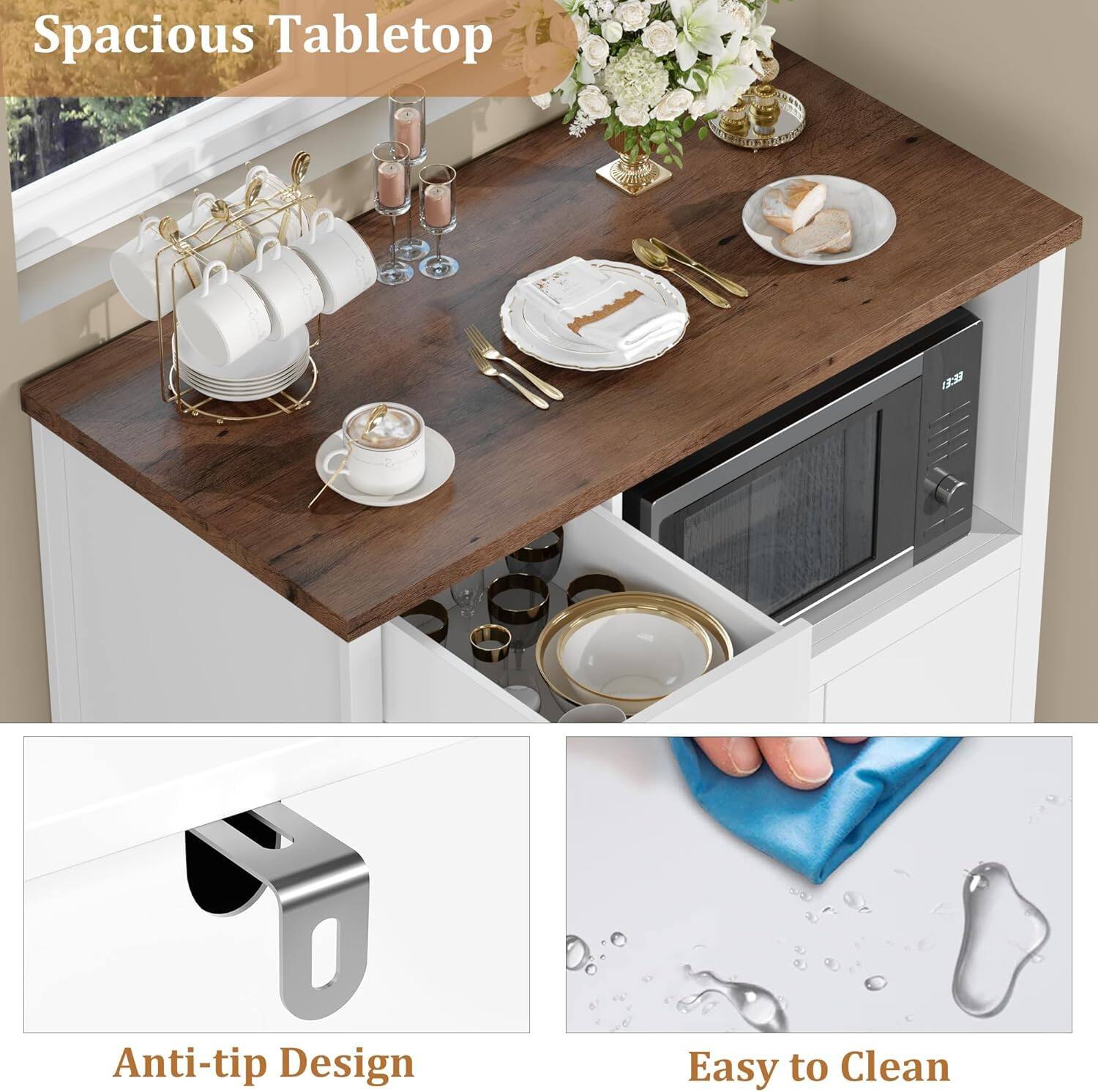 Spacious Tabletop  
Anti-tip Design  
Easy to Clean
