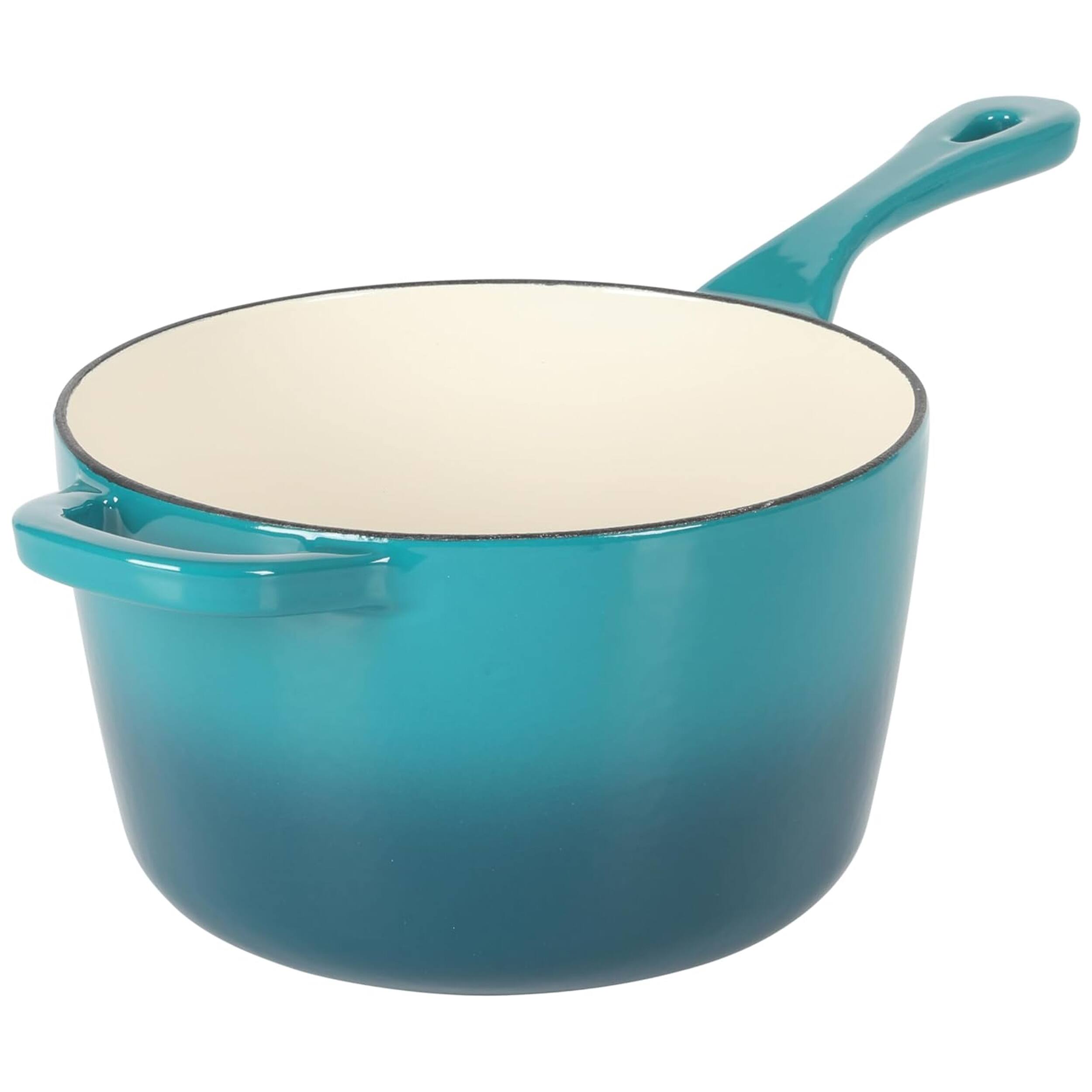Alt View 1. Crock-Pot - Crock-Pot Artisan 3 Quart Enameled Cast Iron Saucepan with Lid in Teal and Silver - Teal and Silver.