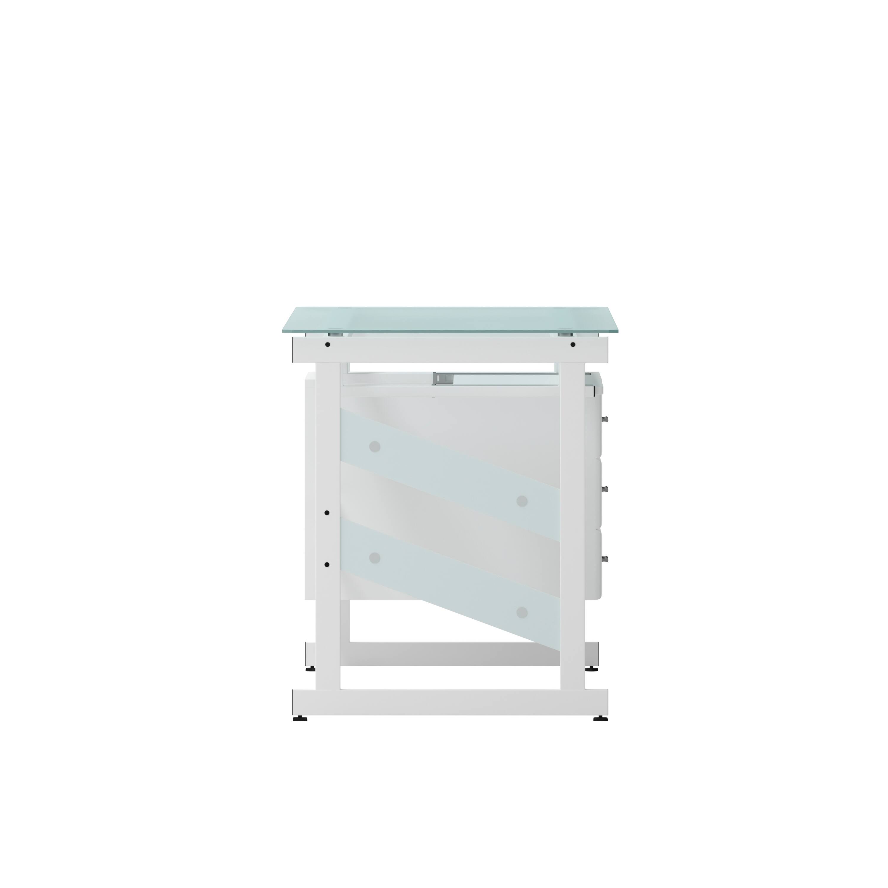Alt View 8. Emma + Oliver - White Computer Desk with Frosted Glass Top and Three Drawer Pedestal - Frosted Top/White Frame.