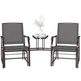 Outsunny - Glider Chairs with Coffee Table, Patio 2-Seat Rocking Chair Swing Loveseat with Breathable Sling for Backyard, Garden - Gray