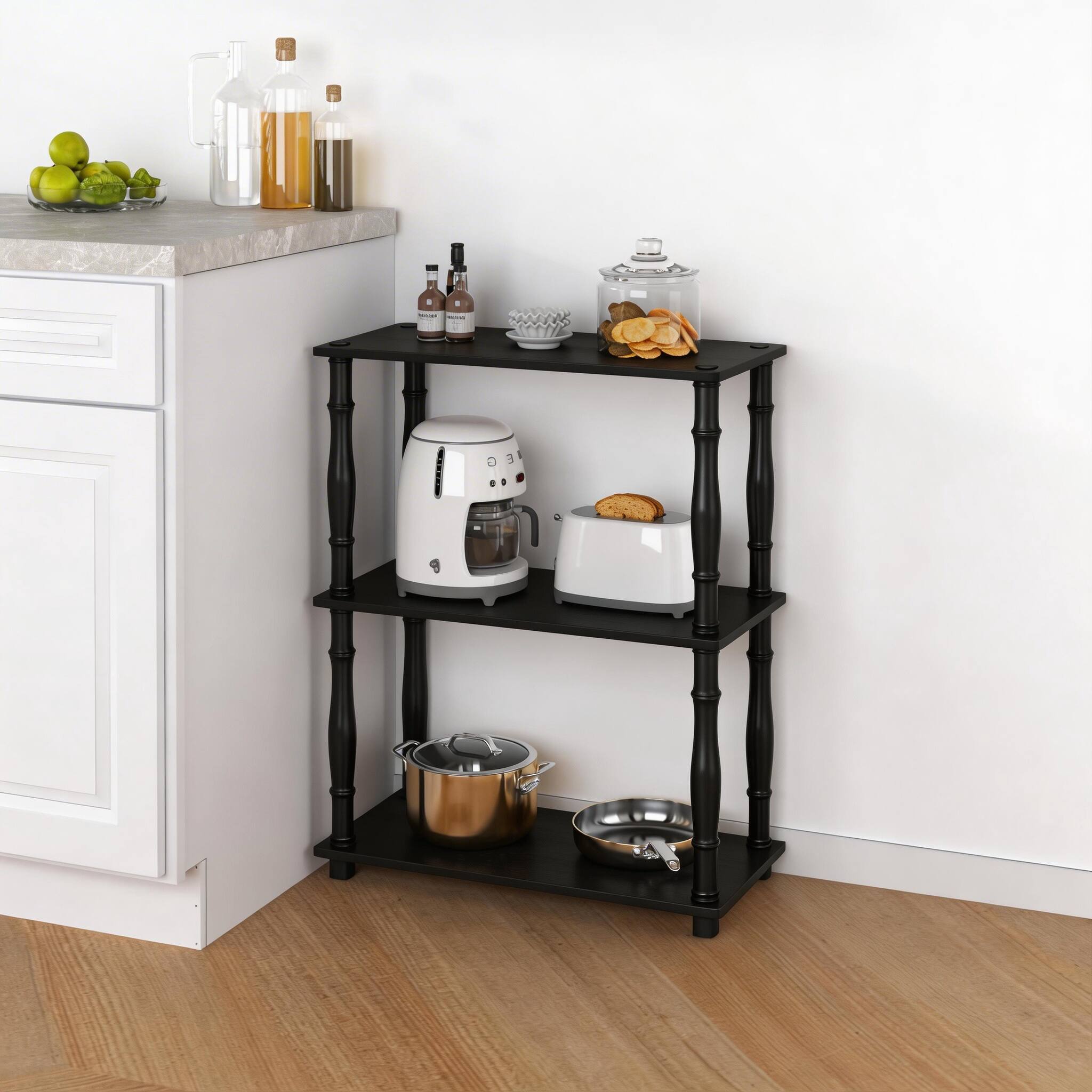 Alt View 1. HOMLUX - 3-Tier 29.5" Corner Shelf Open Shelves for Display for Living Room and Office Organization Espresso - Espresso & Black.