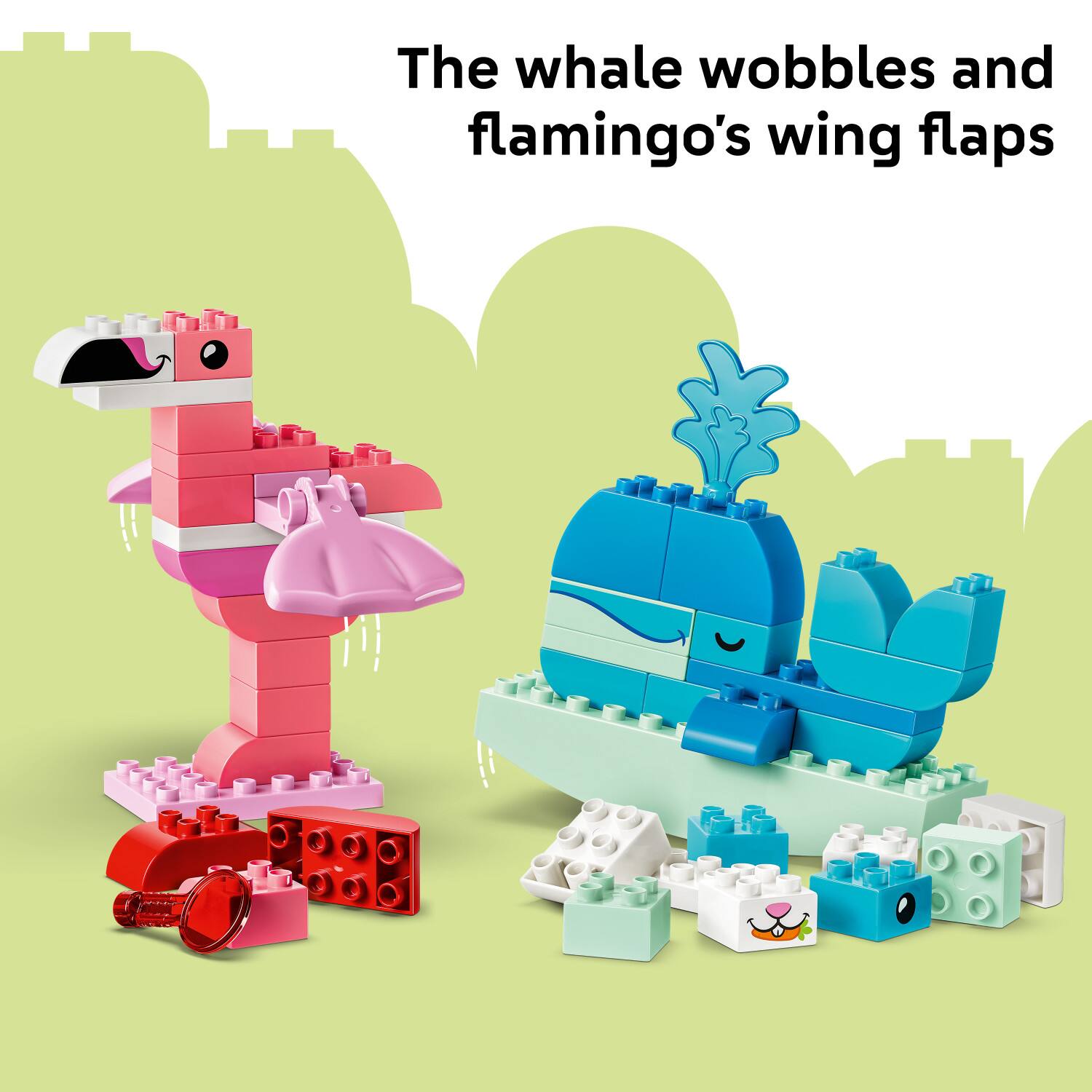 The whale wobbles and flamingo's wing flaps