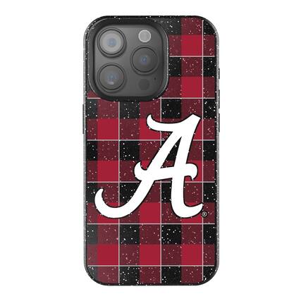 Front. Keyscaper - Alabama Crimson Tide Plaid iPhone Bling Case - 14 Pro - Black.