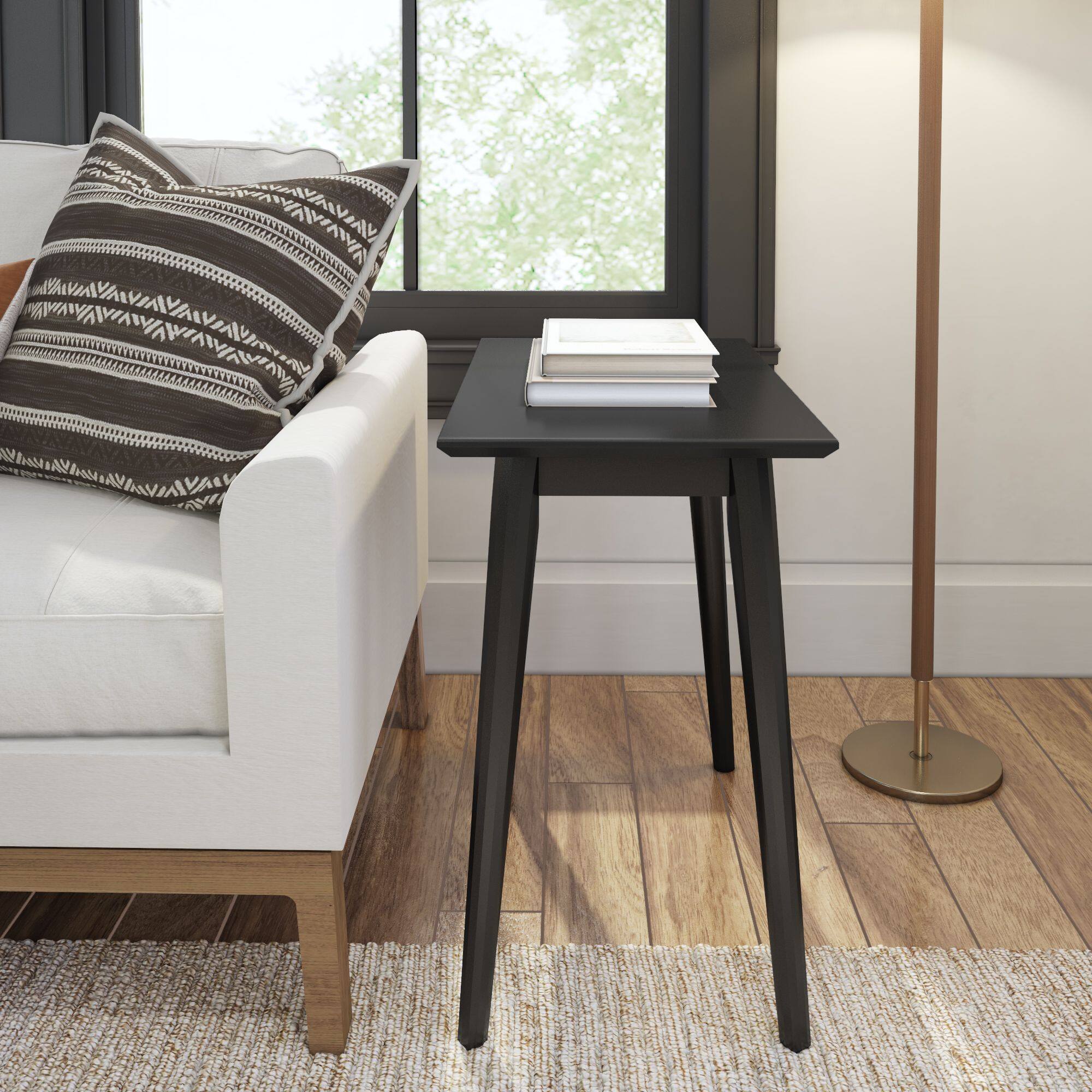Alt View 1. Plank+Beam - Mid-Century Modern Rectangular Side Table (24in x 15in / 630mm x 375mm), Black - Black.