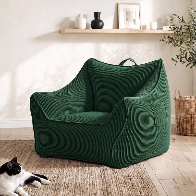 Left. Vipbear - 36.2" W Bean Bag Sofa Chair for Adults, High Back Accent Chair with Armrests for Living Room/Bedroom/Apartment/Dormitory - green.