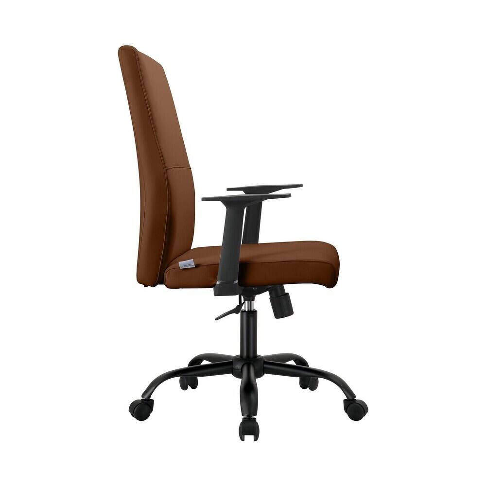 Alt View 1. LeisureMod - Evander Leather Office Chair Aluminum Frame with Adjustable Height, Swivel, Ergonomic Desk Chair - Dark Brown.