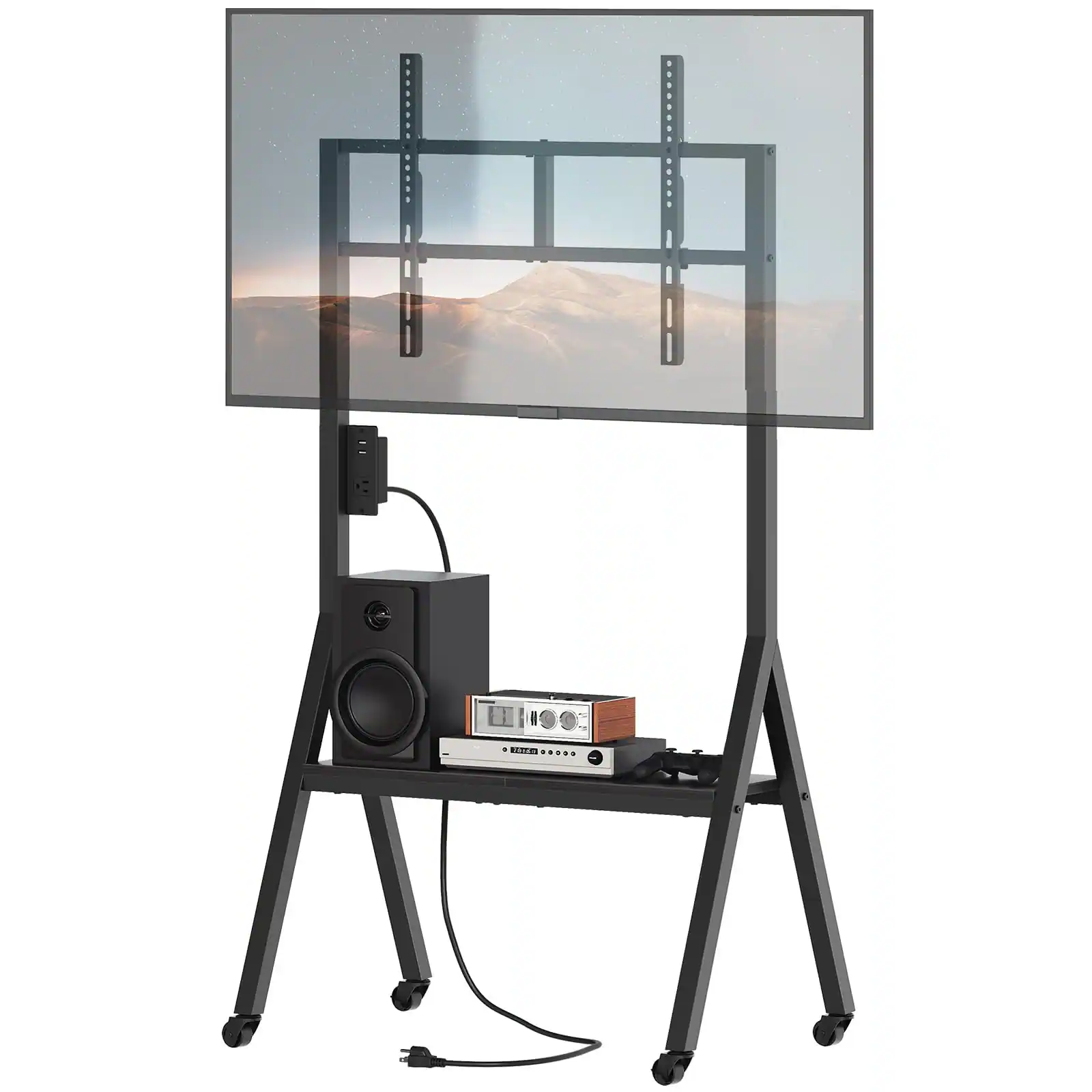 Front. Dazzling Pops - Rolling TV Stand for 50 TVs with Power Outlets, Mobile TV Stand on Wheels and Shelf, TV Cart with Swivel M... - Black.