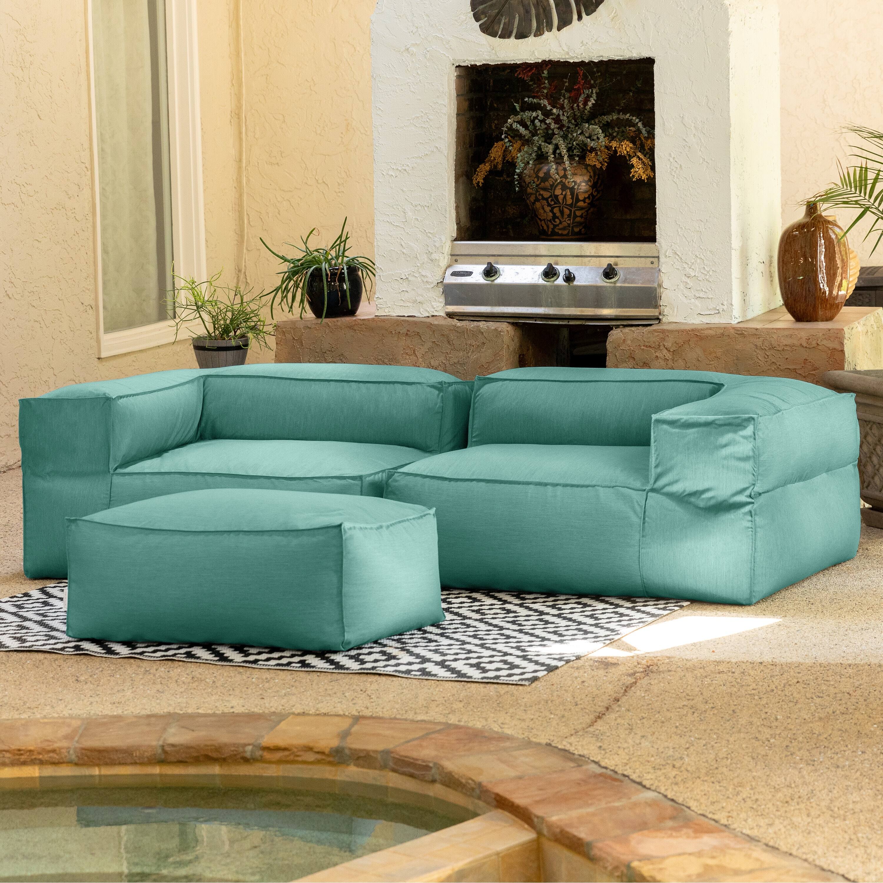 Left. Jaxx - Baya Outdoor Ottoman - Sunbrella, Breeze - Breeze.