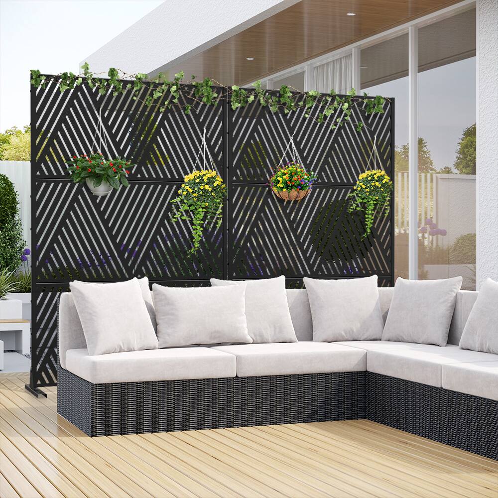 Alt View 1. PexFix - 72 in. x 47 in. Triangle Pattern Metal Outdoor Privacy Screen & Panels, Freestanding Garden Divider Fence - Black.