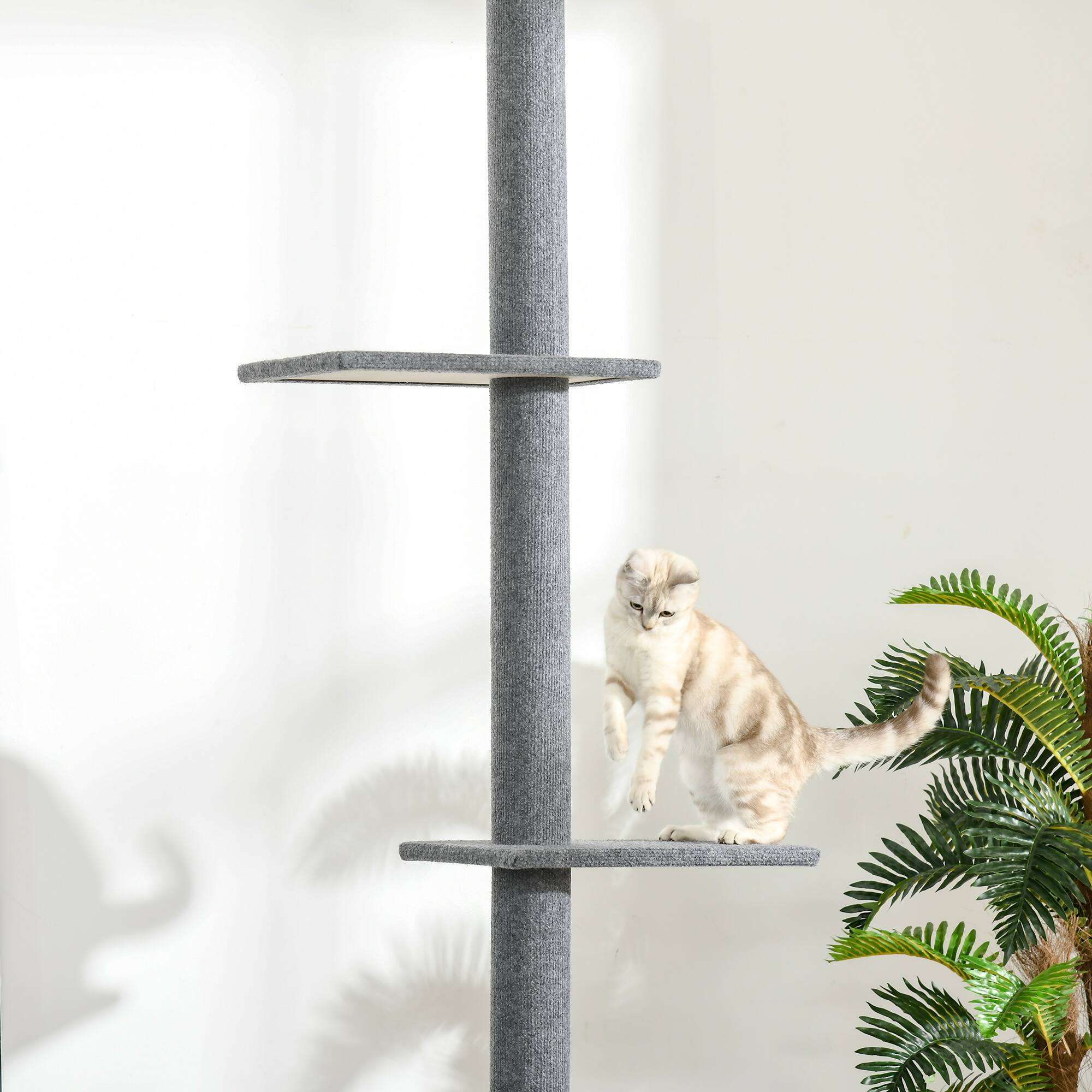 Alt View 5. Pawhut - Floor-to-Ceiling Cat Tree, Climbing Tower with Sisal Scratching Posts, Activity Center, Furniture - Dark Grey.
