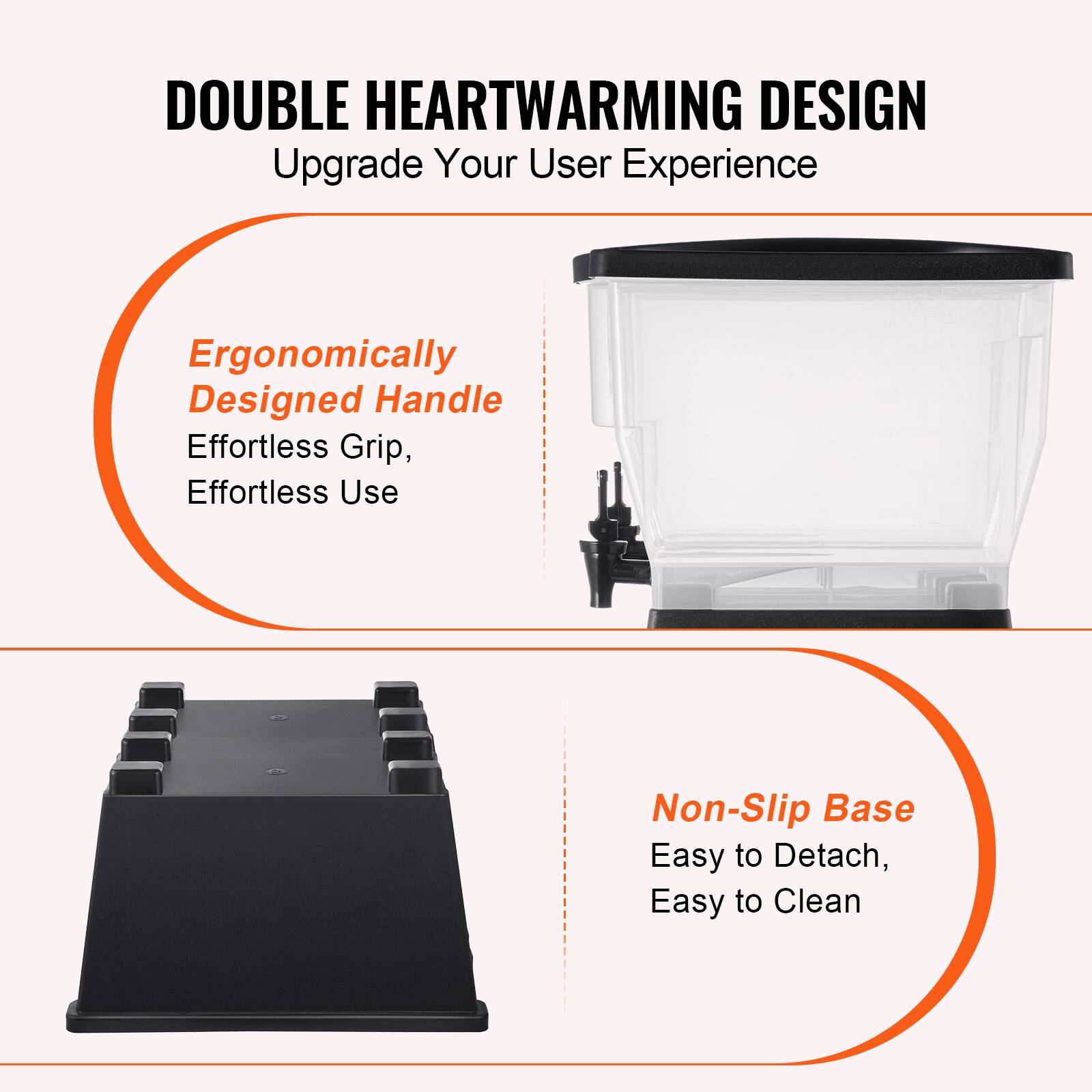 **DOUBLE HEARTWARMING DESIGN**  
Upgrade Your User Experience  

**Ergonomically Designed Handle**  
Effortless Grip, Effortless Use  

**Non-Slip Base**  
Easy to Detach, Easy to Clean