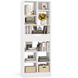 Aheaplus - 6-Tier Bookshelf with Drawer, 73.6'' Tall Cube Bookcase with 10 Open Storage Shelves - White